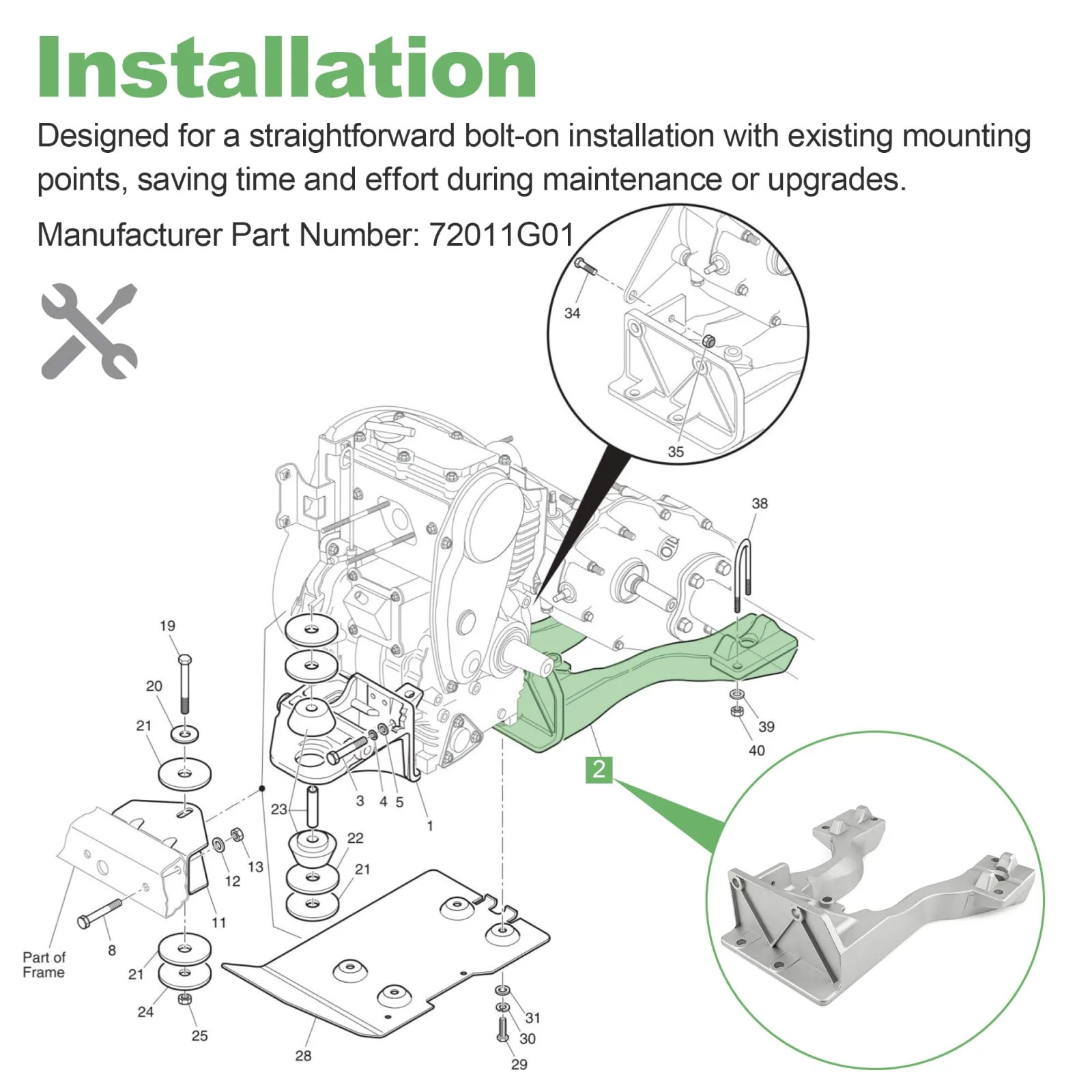 Jetuplusllc Rear Engine Mount 72011G01 for E‑Z‑GO & Cushman image 4