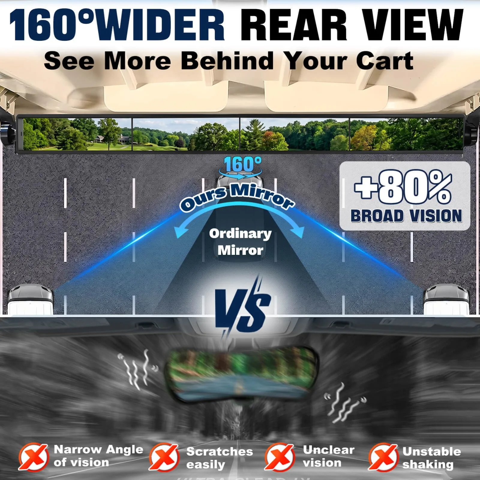 MOSNAI M783 No-Drill Golf Cart Rearview Mirror image 4