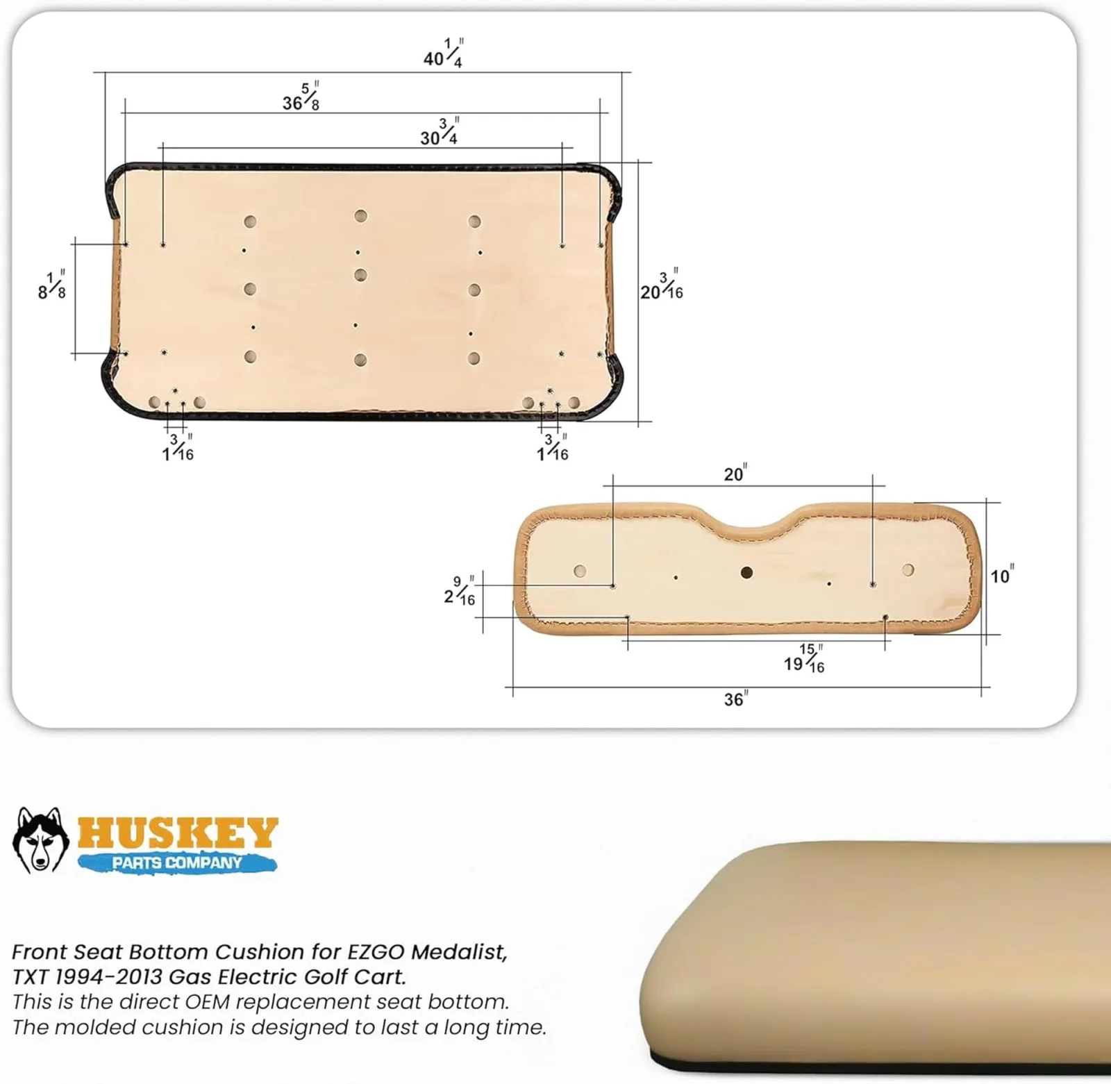 Huskey Parts Tan Front Seat Cushion for EZGO TXT 1994-2013 image 4