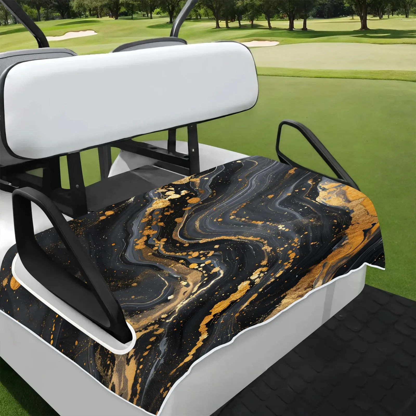 Tiveruda Black Marble Gold Golf Cart Seat Cover