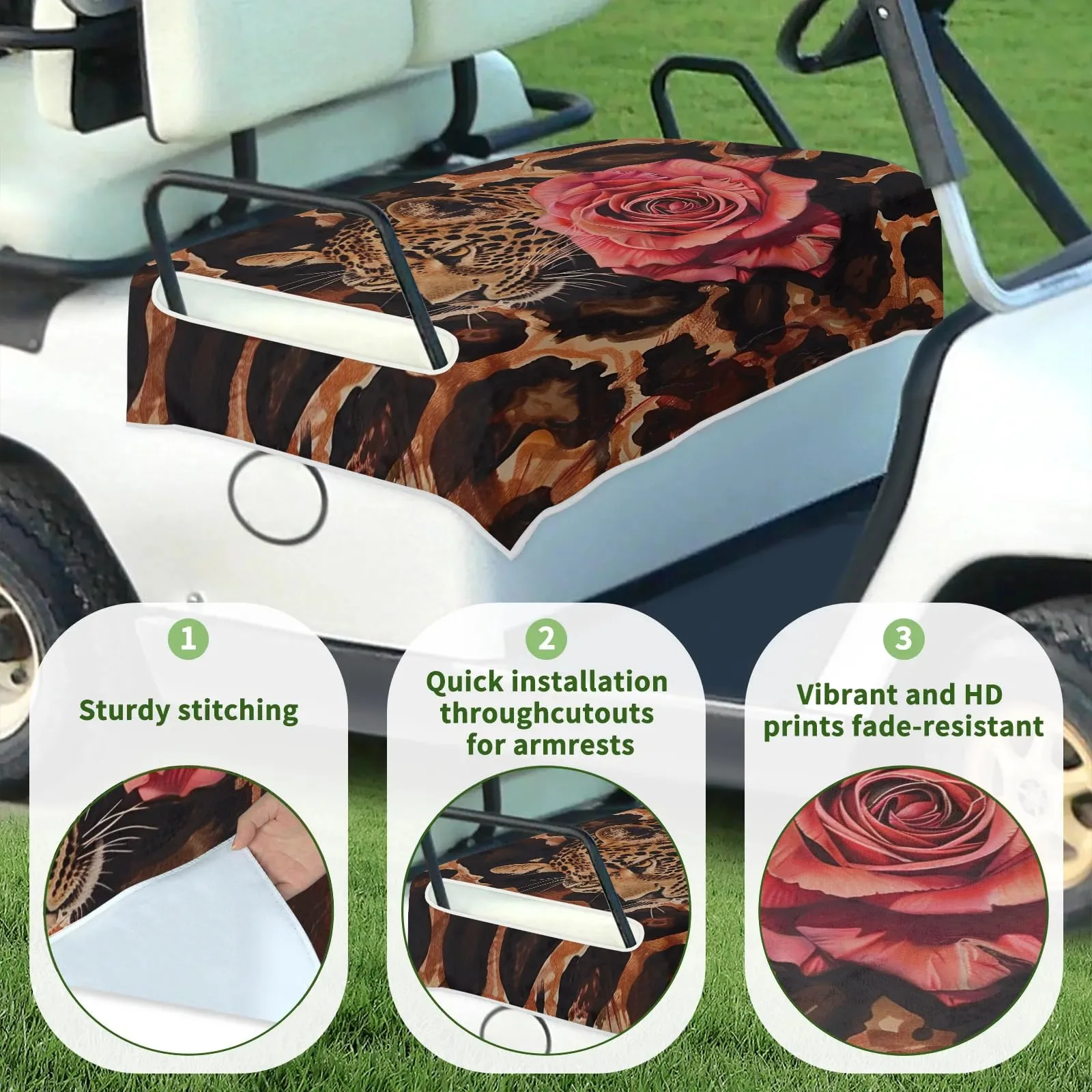 Tiveruda Leopard Rose Golf Cart Seat Cover, 51 x 31 in image 3
