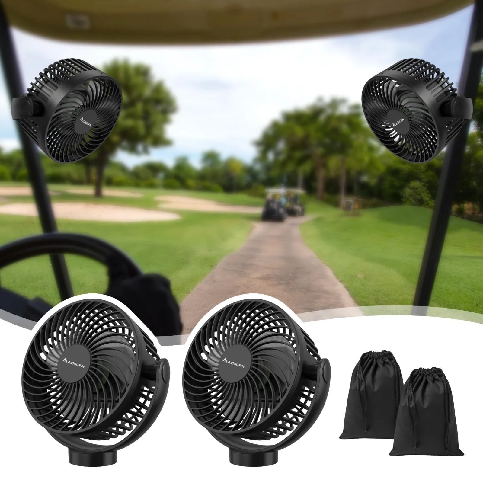 MAGOLFIN YH-F108-S Rechargeable Golf Cart Fan 2-Pack