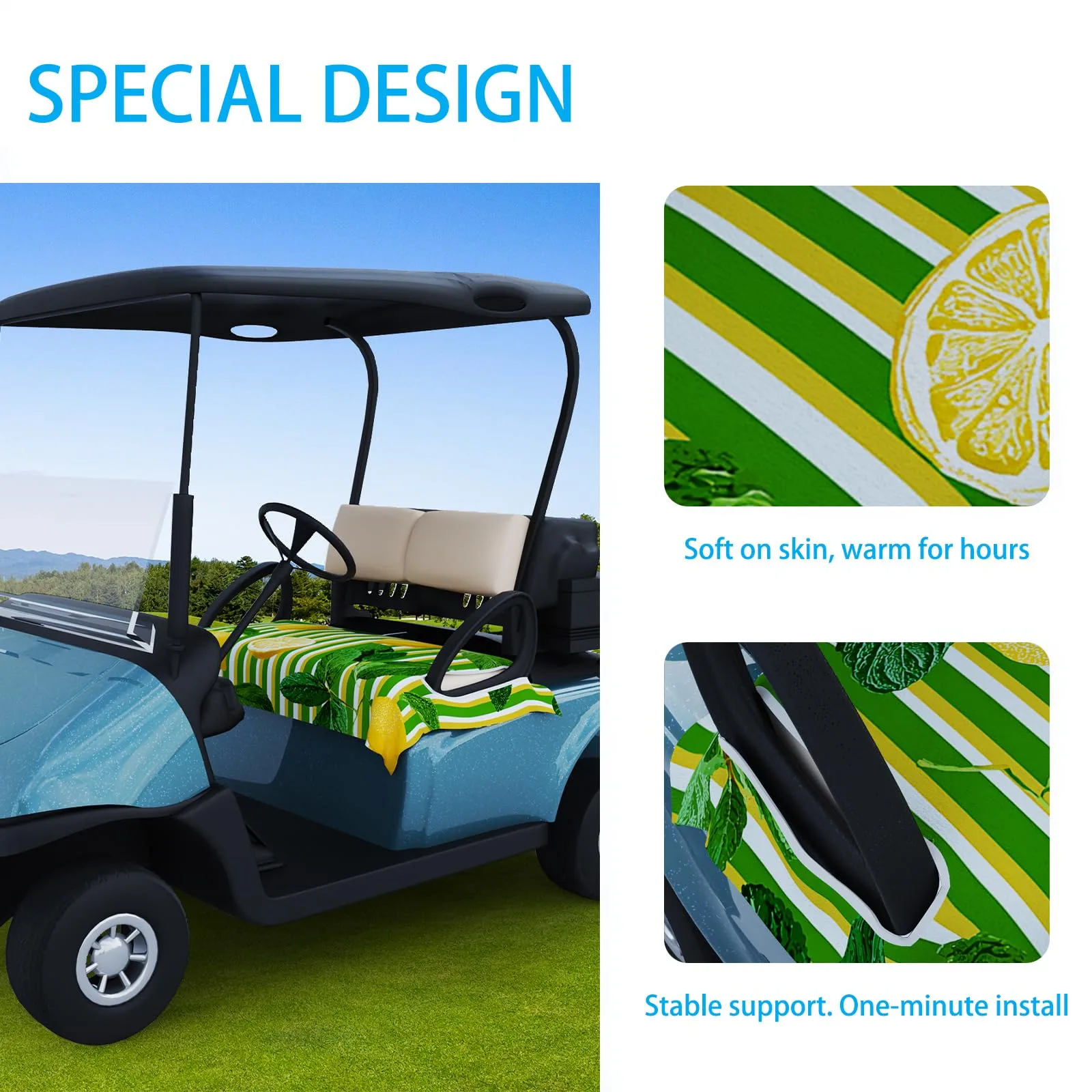 ZOCOZY Green Lemon 55x32 Microfiber Golf Cart Seat Cover image 2