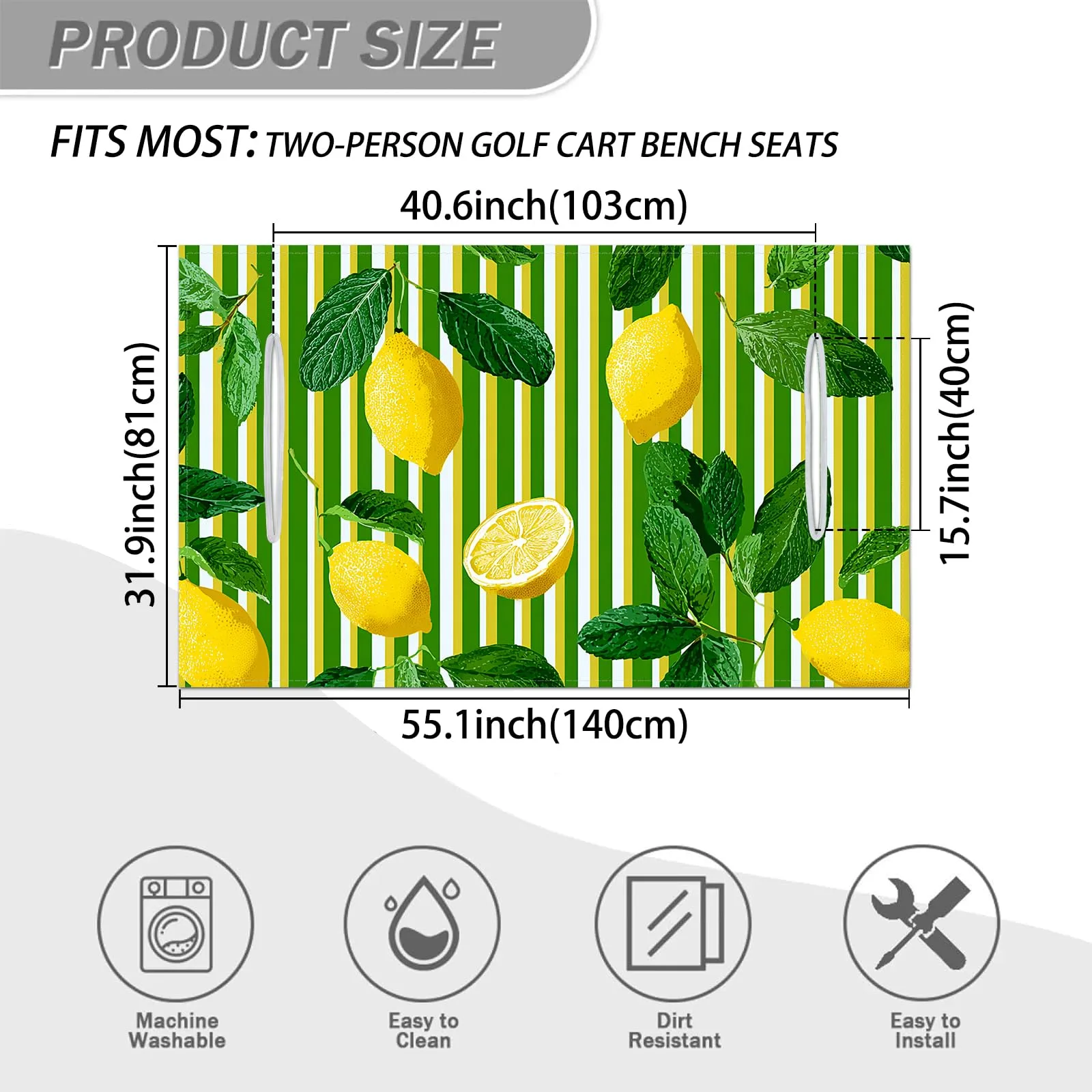 ZOCOZY Green Lemon 55x32 Microfiber Golf Cart Seat Cover image 4