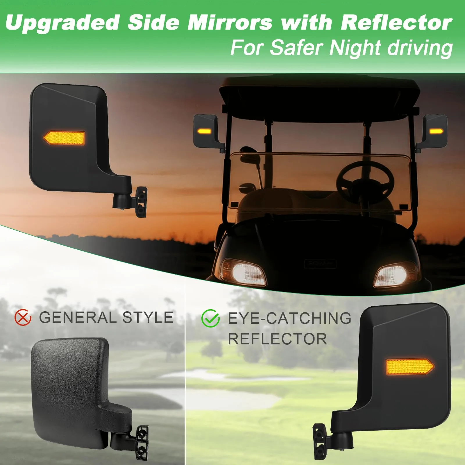 MOSNAI M686 Golf Cart Side Mirrors with Reflectors image 2
