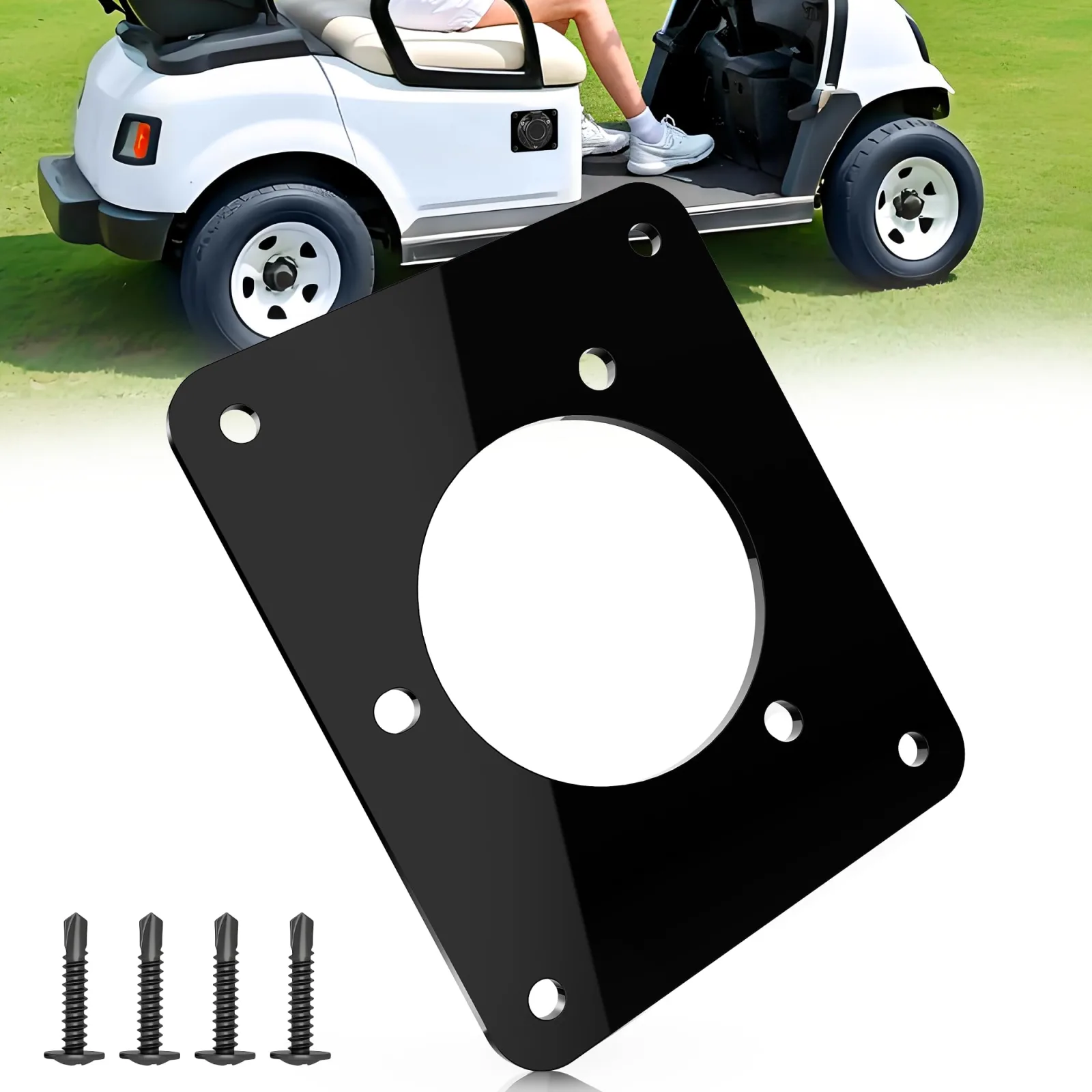 SnowyFox 3-Hole Golf Cart Charging Port Adapter Plate — Black Polycarbonate