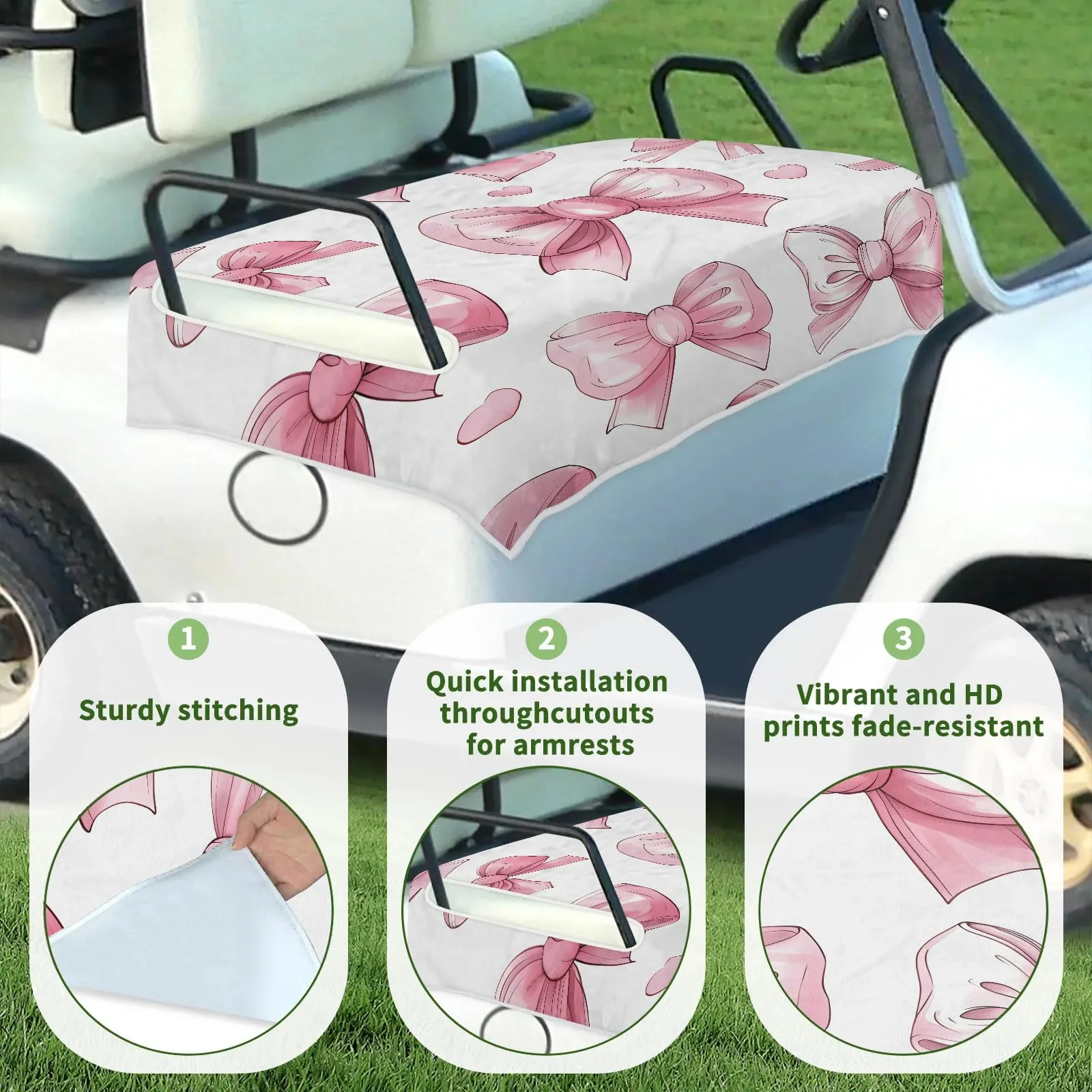 Tiveruda Pink Bow Tie Golf Cart Seat Cover 51 x 31 in image 3