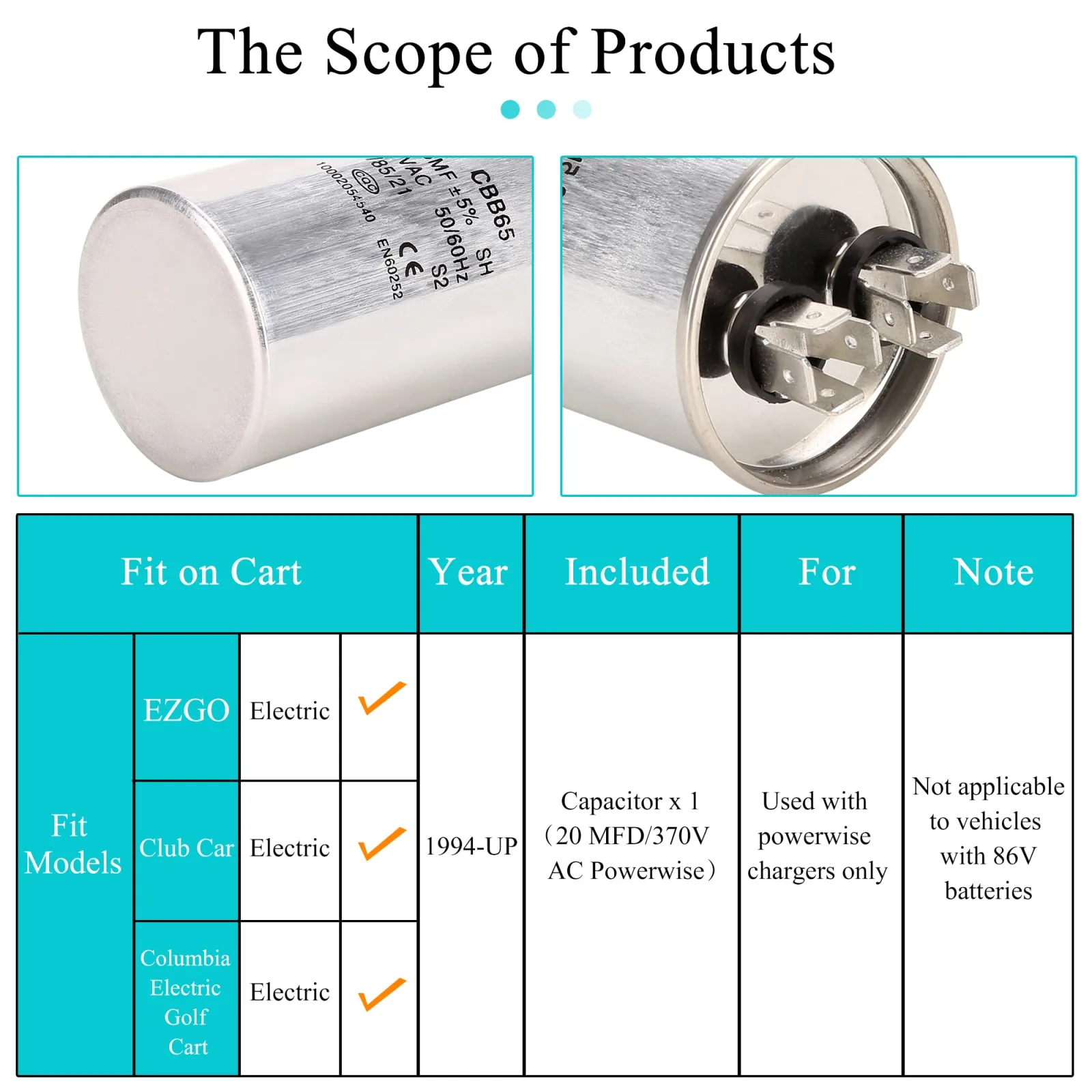 10L0L 20.5 MFD Golf Cart Charger Capacitor 370V image 3