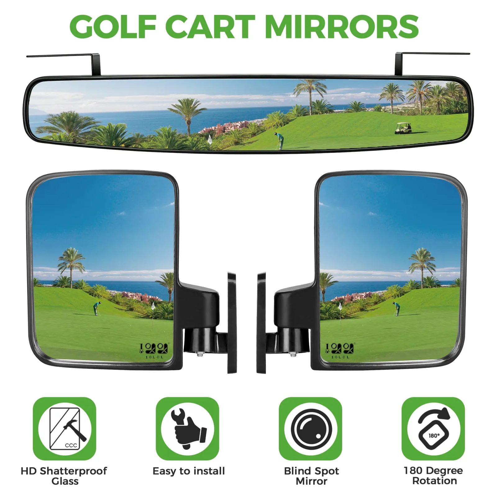 Universal Golf Cart Mirror Kit for EZGO, Club Car & Yamaha image 2