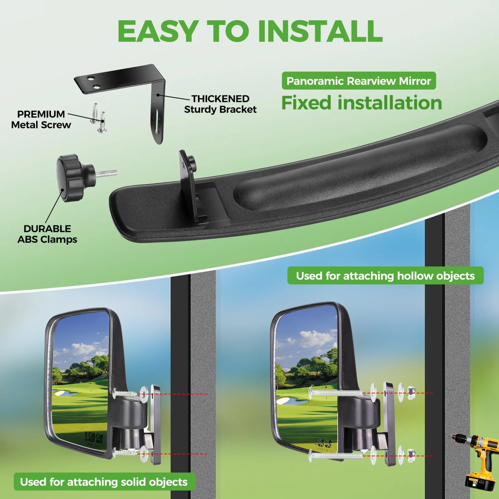 Universal Golf Cart Mirror Kit for EZGO, Club Car & Yamaha image 3