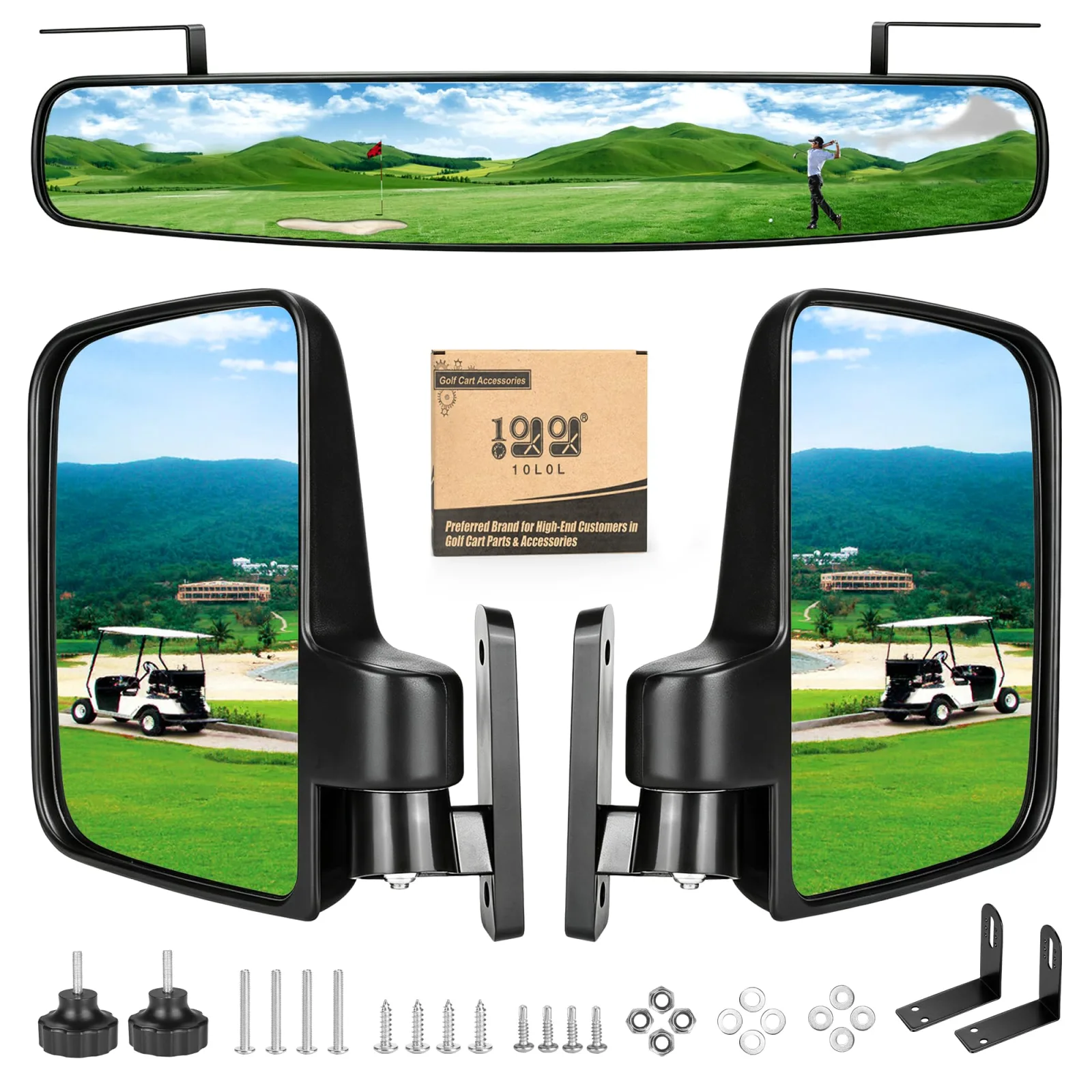 Universal Golf Cart Mirror Kit for EZGO, Club Car & Yamaha