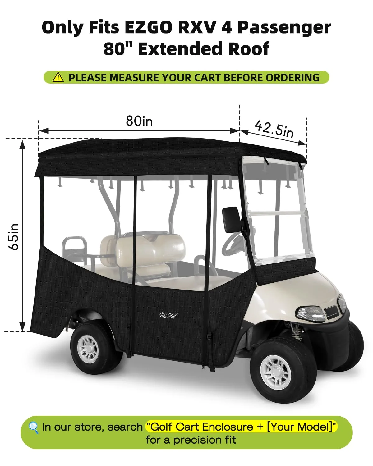 WEIMELL Enclosure for E-Z-GO RXV 4-Passenger Extended Roof image 2