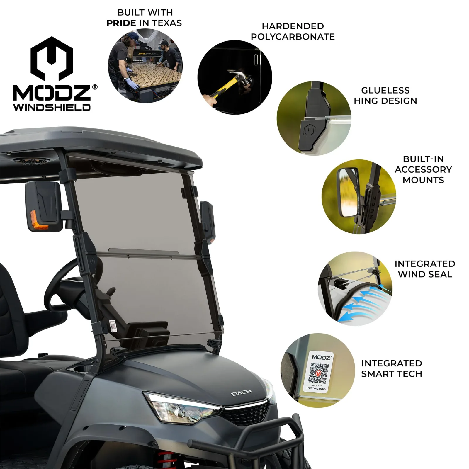 MODZ Clear Windshield for DACH Apollo Golf Carts image 3