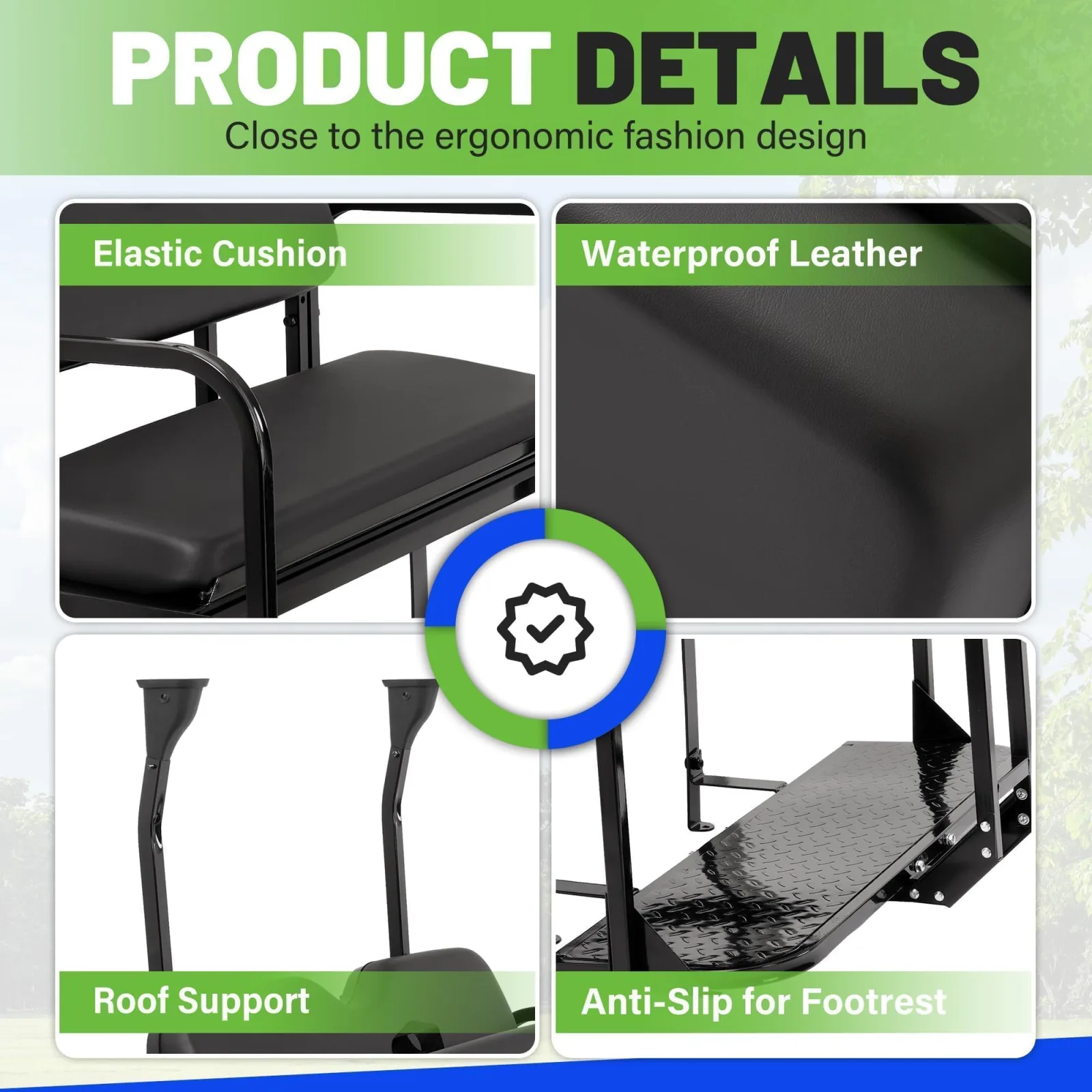ECOTRIC Rear Seat Kit with Grab Bar for Club Car image 4