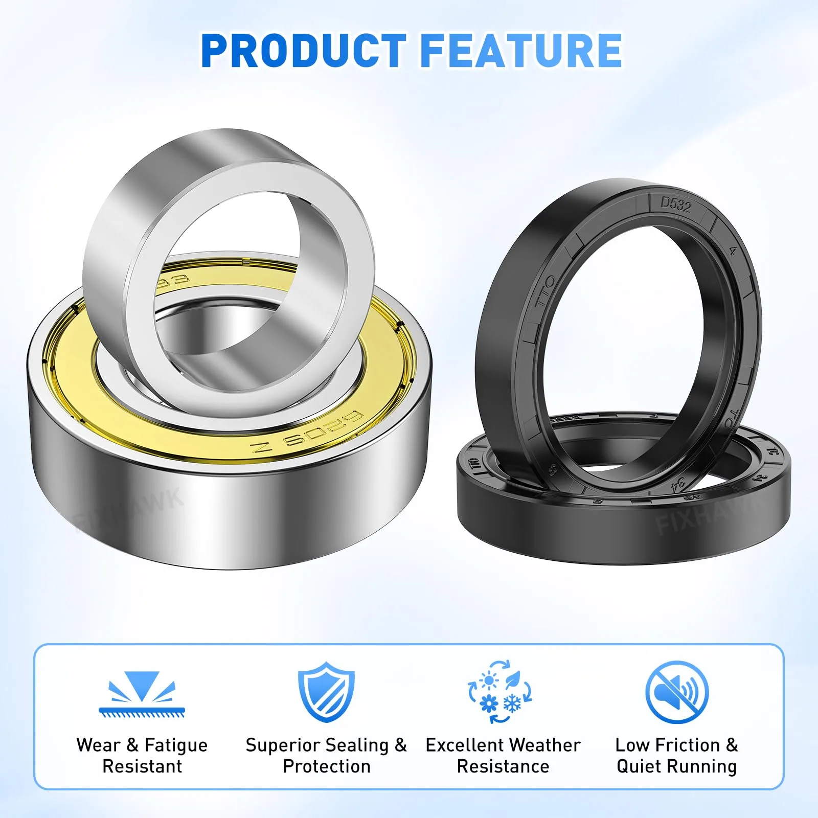 FIXHAWK FK-0059 Rear Axle Bearing Seal Kit for Club Car image 2