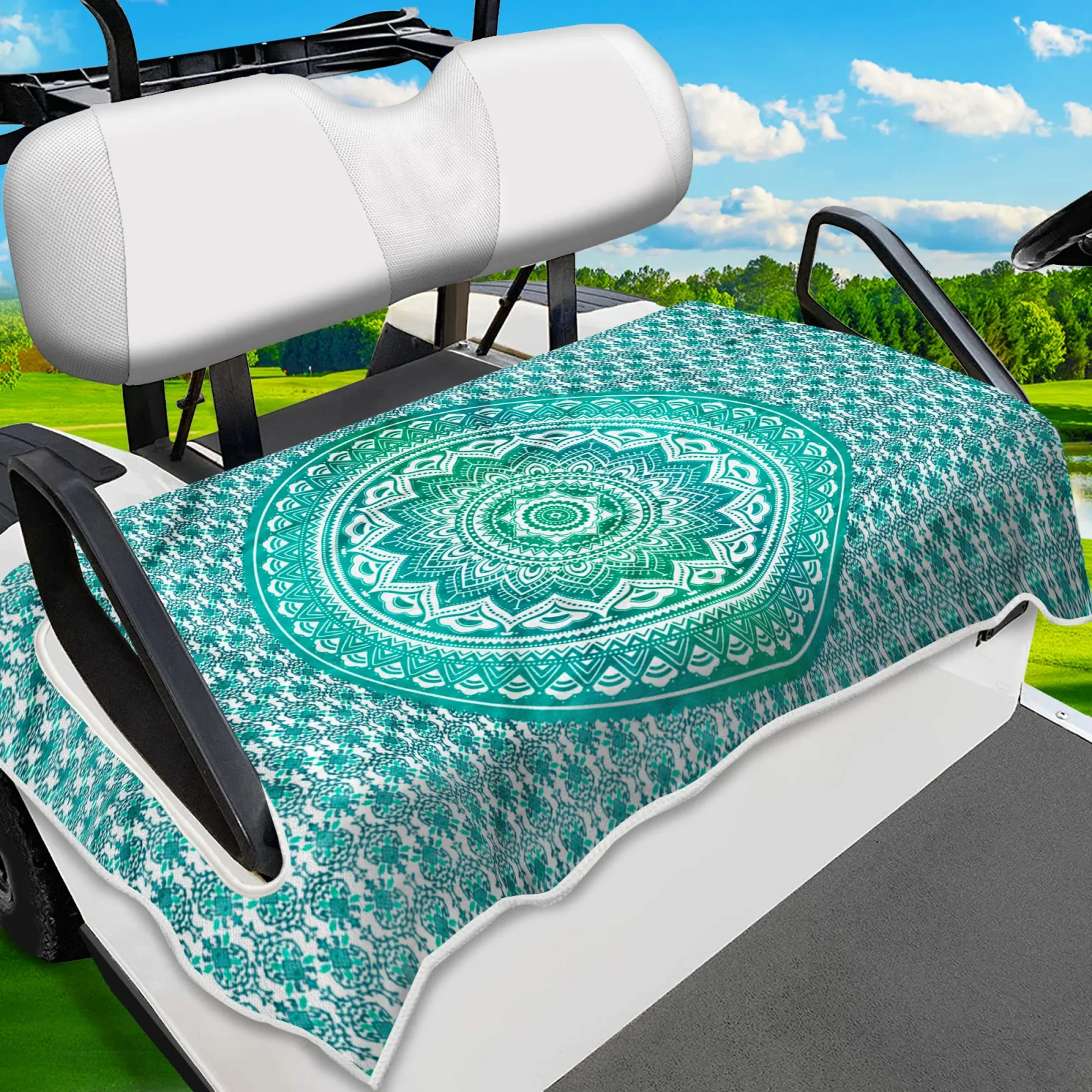 ENYORSEL Microfiber Golf Cart Seat Cover, Green Bohemian