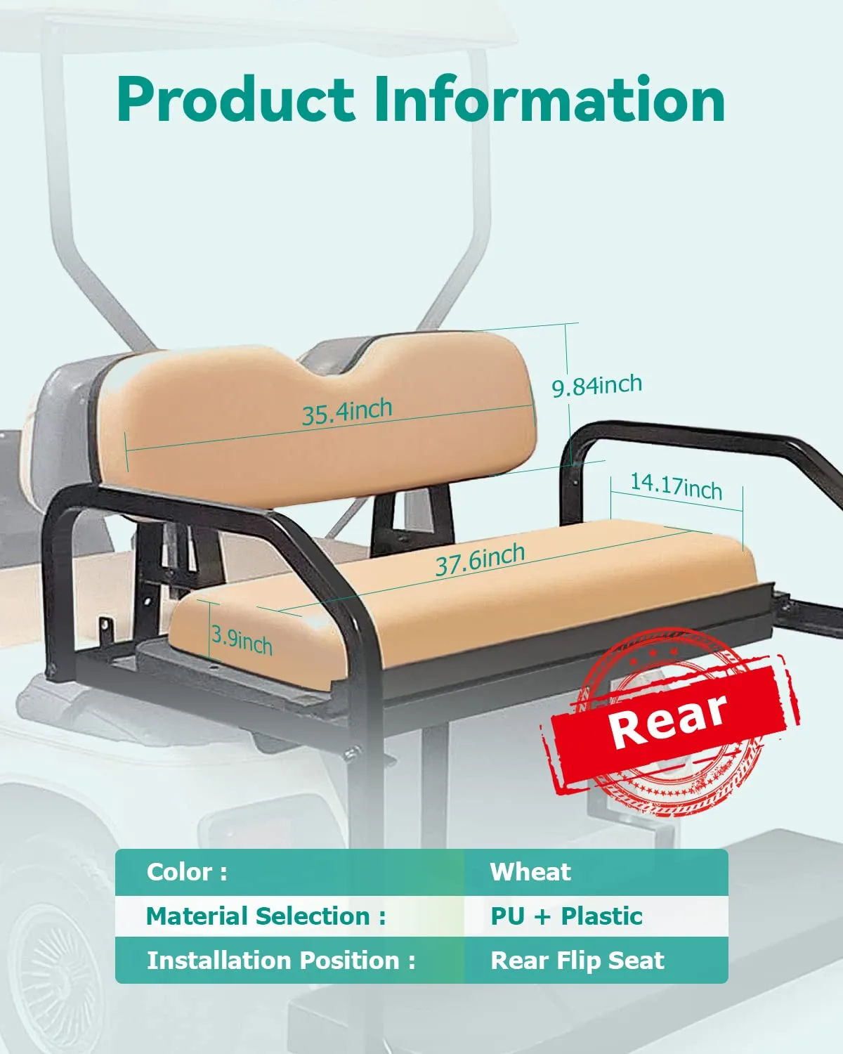 ILVGOLF Golf Cart Rear Flip Seat Cushions, Wheat image 2