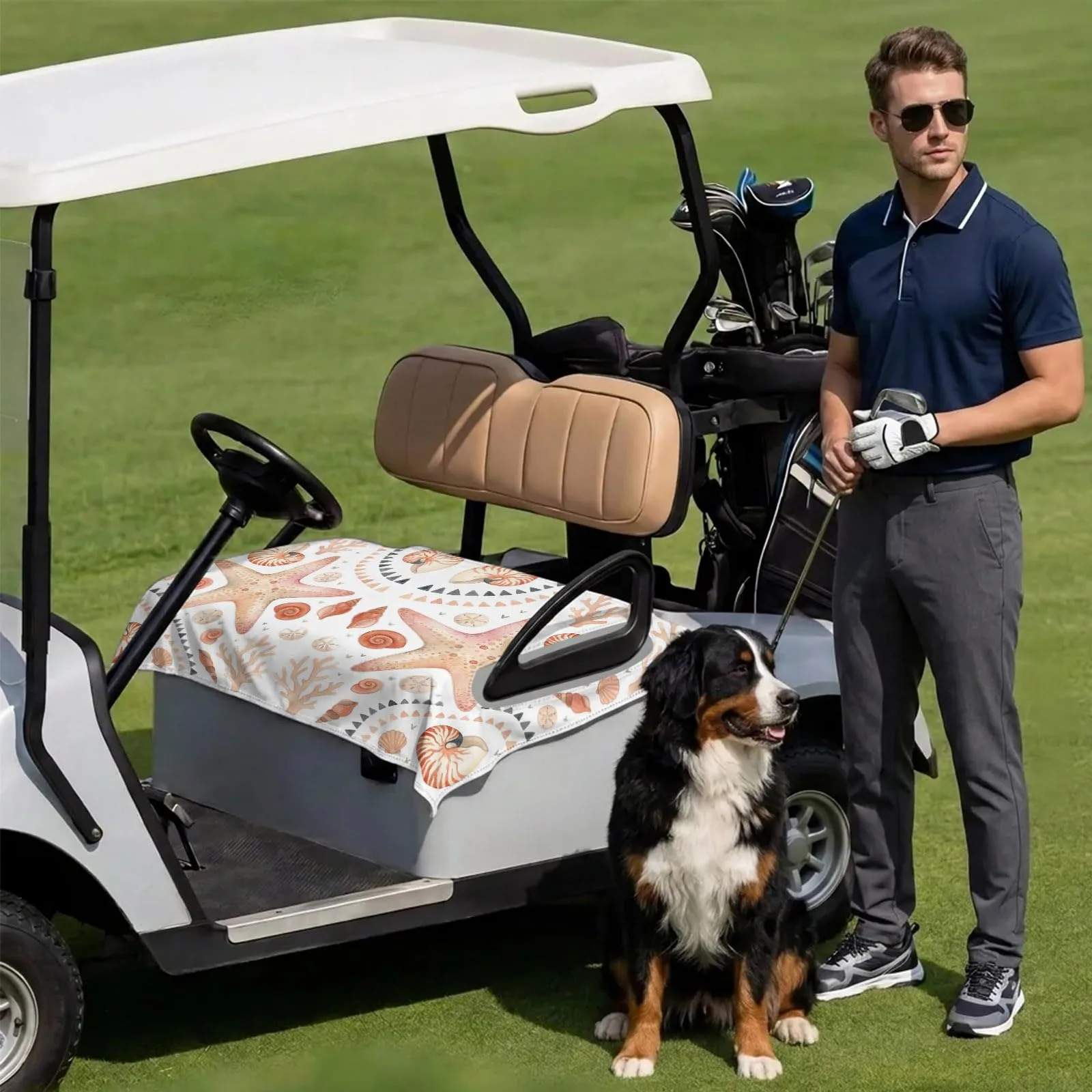 DecorLovee 51 x 31 Sea Starfish Golf Cart Seat Cover - Orange image 3