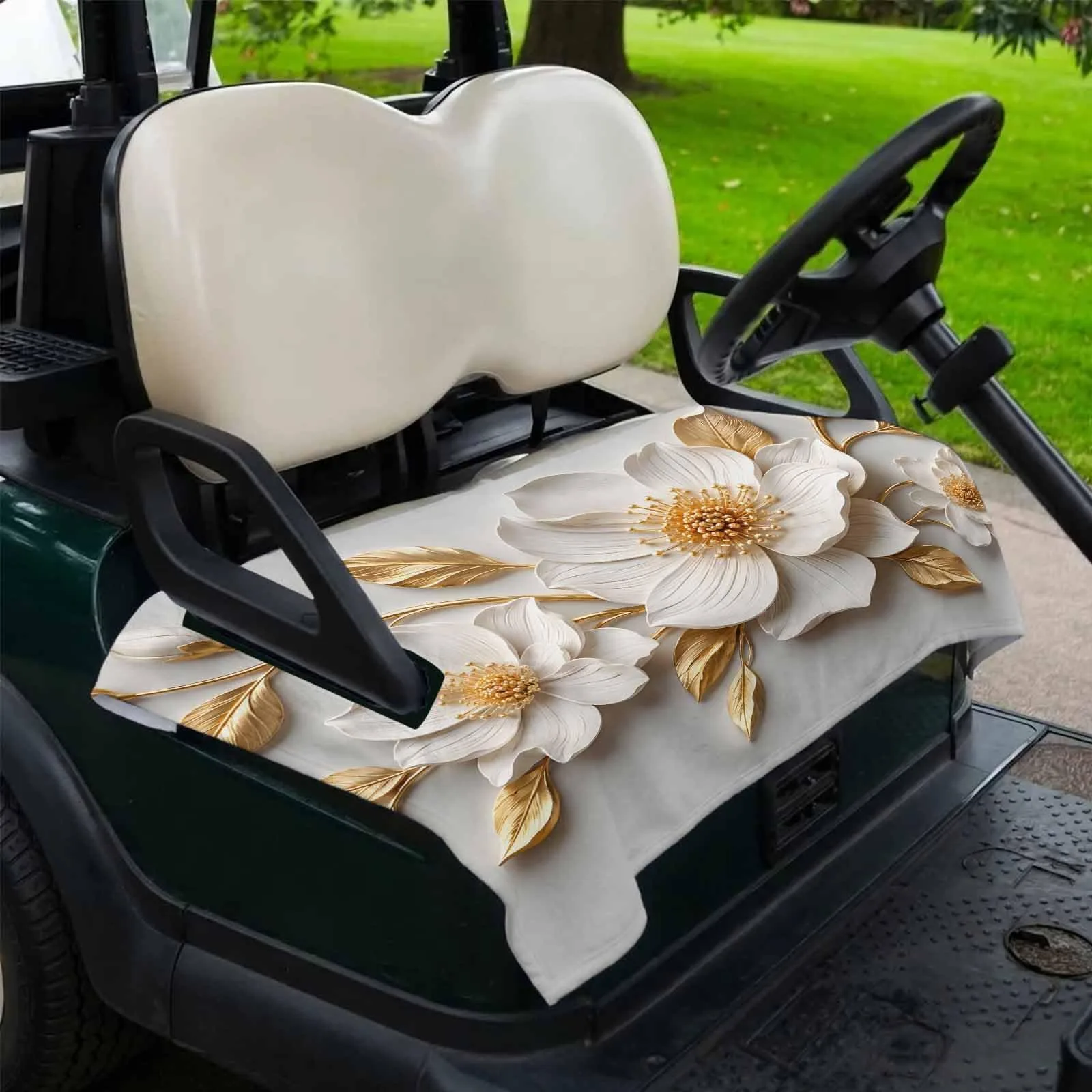 DecorLovee Golf Cart Seat Cover Towel, White & Gold image 2