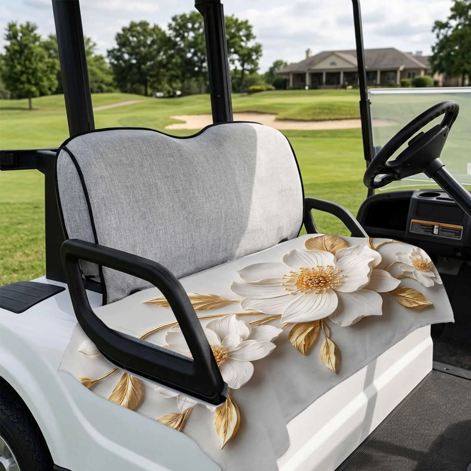 DecorLovee Golf Cart Seat Cover Towel, White & Gold image 4