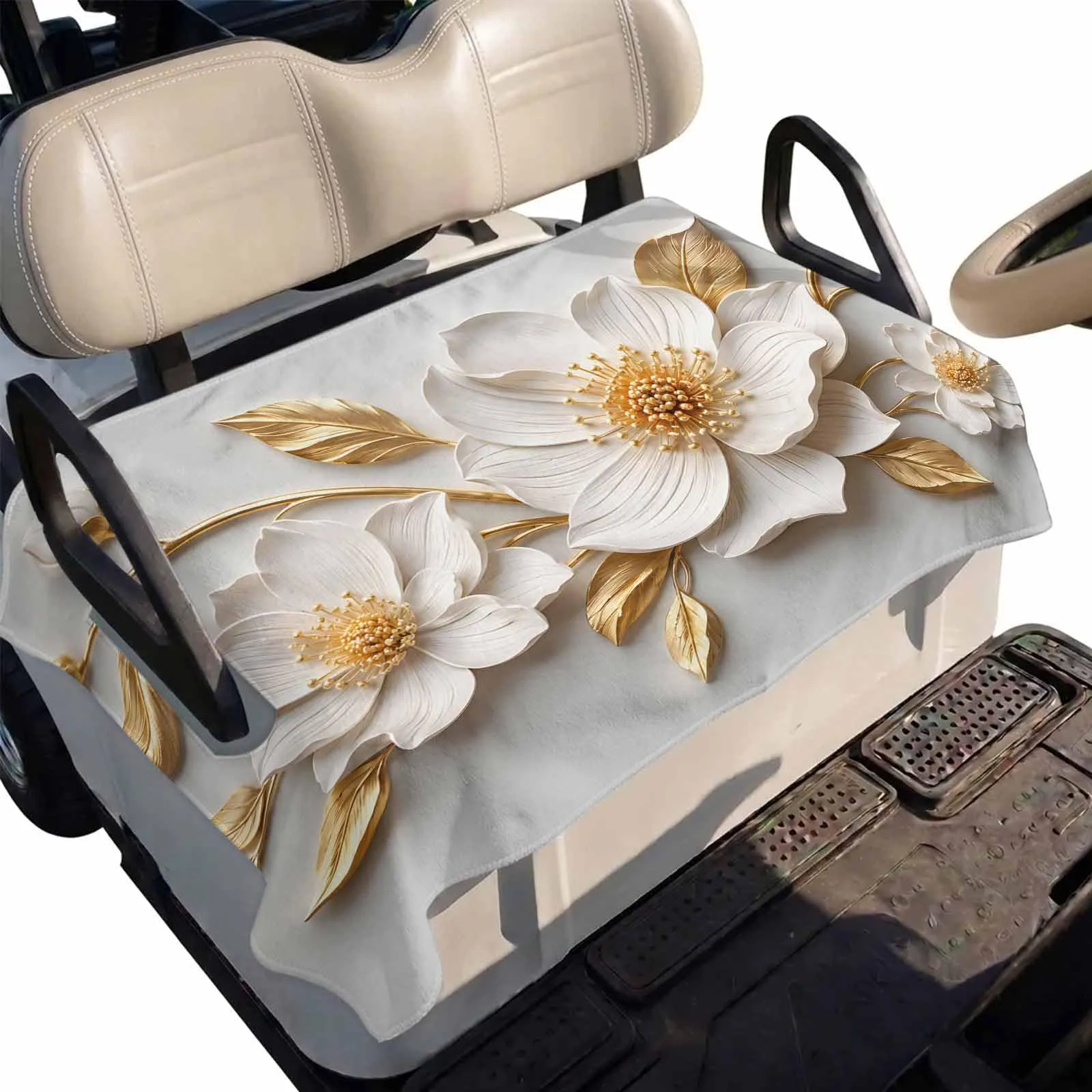 DecorLovee Golf Cart Seat Cover Towel, White & Gold