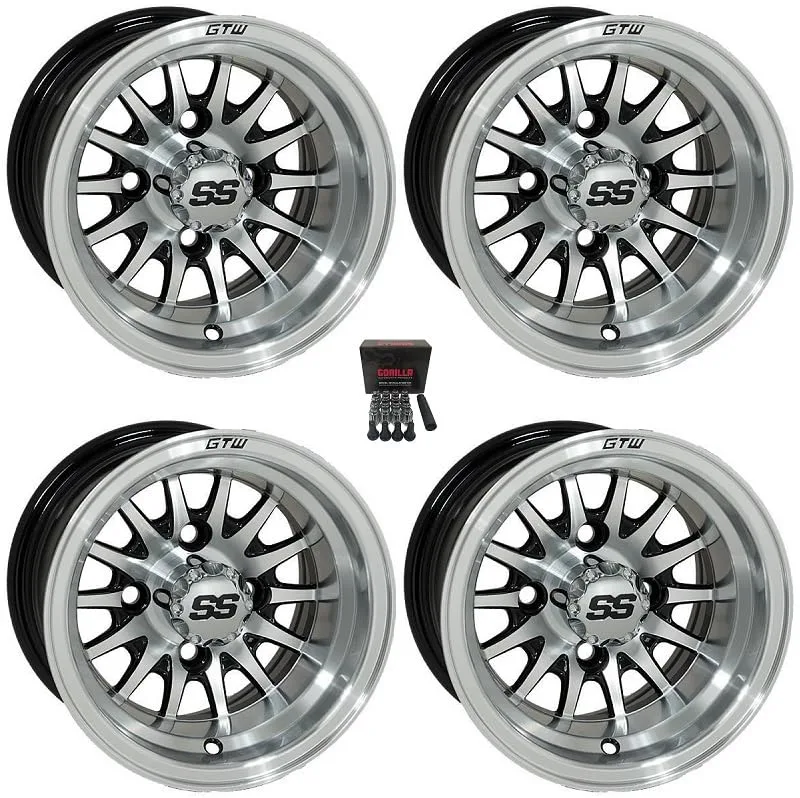 GTW Medusa 10x7 Machined/Black Golf Cart Wheel Set — MPN 108239FS