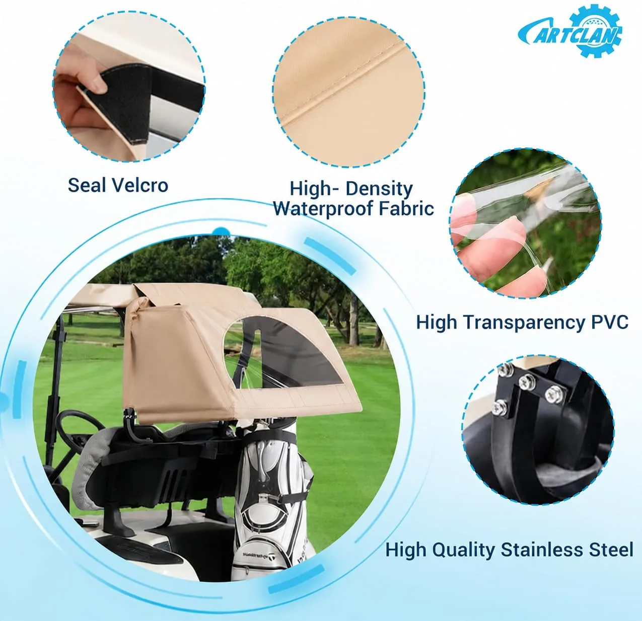 CartClan Yellow Split Rear Rain Cover for 2-Seater Carts image 3