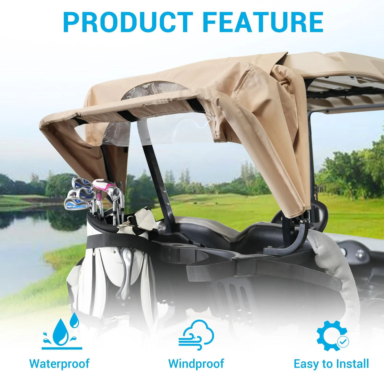 CartClan Yellow Split Rear Rain Cover for 2-Seater Carts image 4