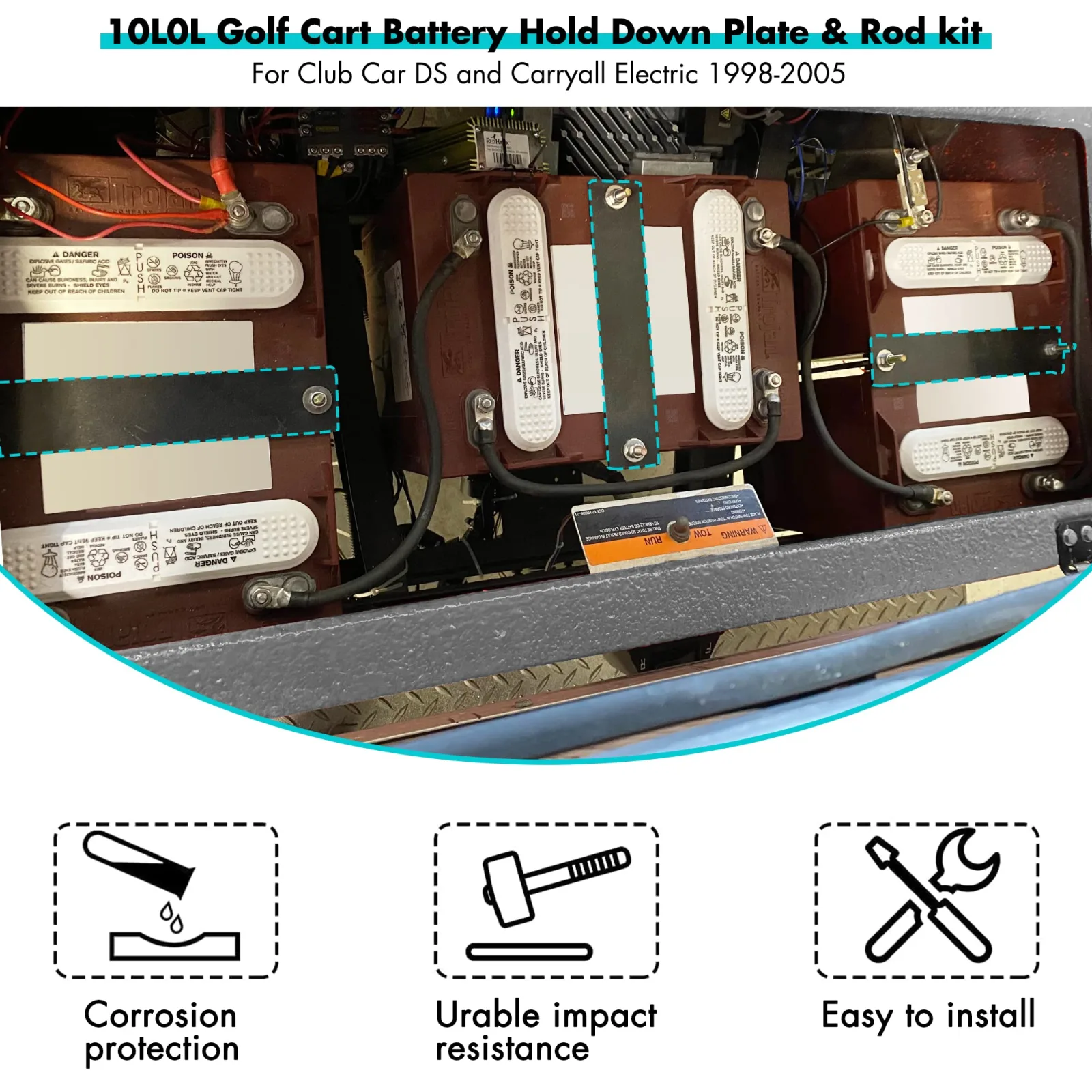 10L0L Battery Hold-Down Kit for Club Car DS & Carryall image 3
