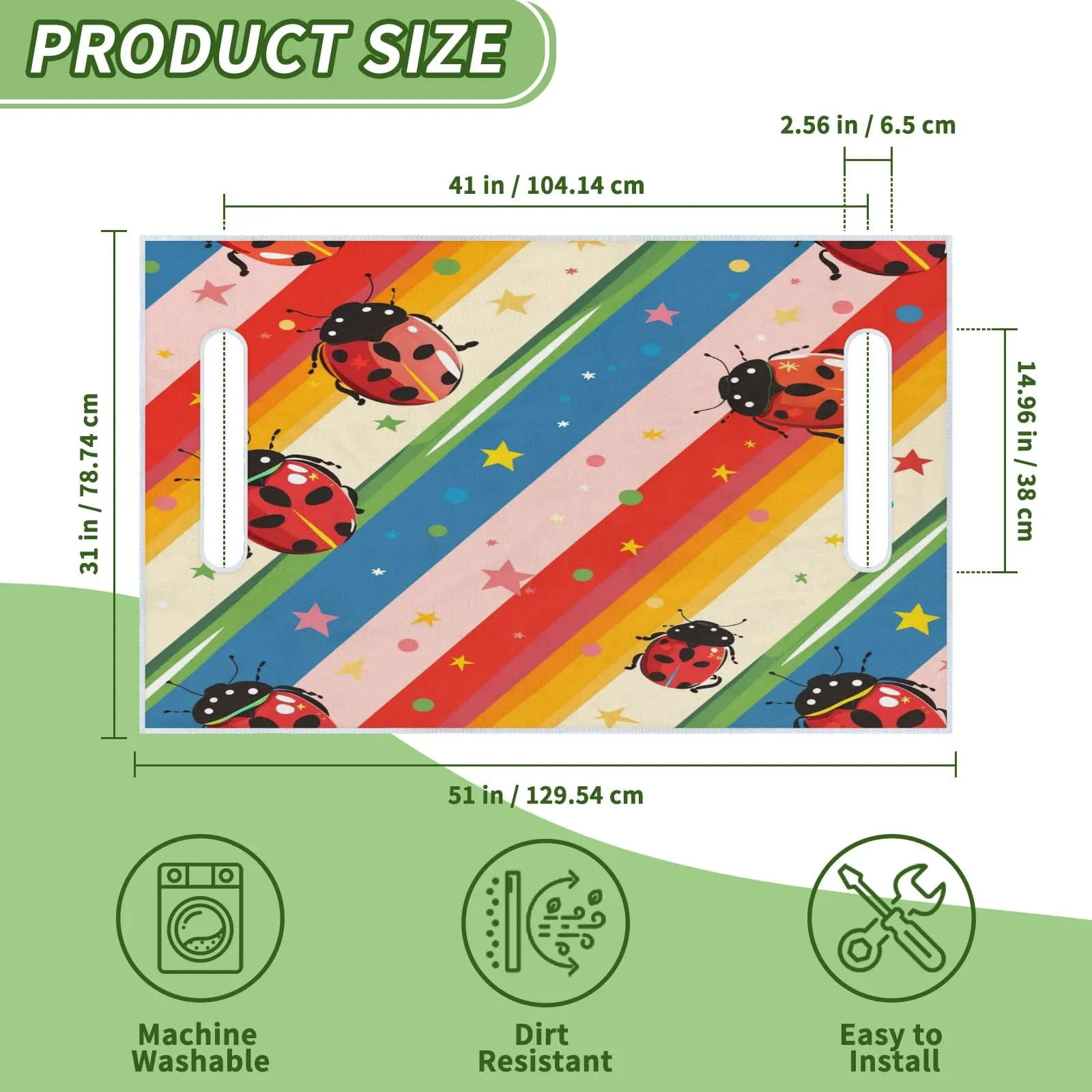 Tiveruda Rainbow Ladybug Golf Cart Seat Cover, 51 x 31 in image 2