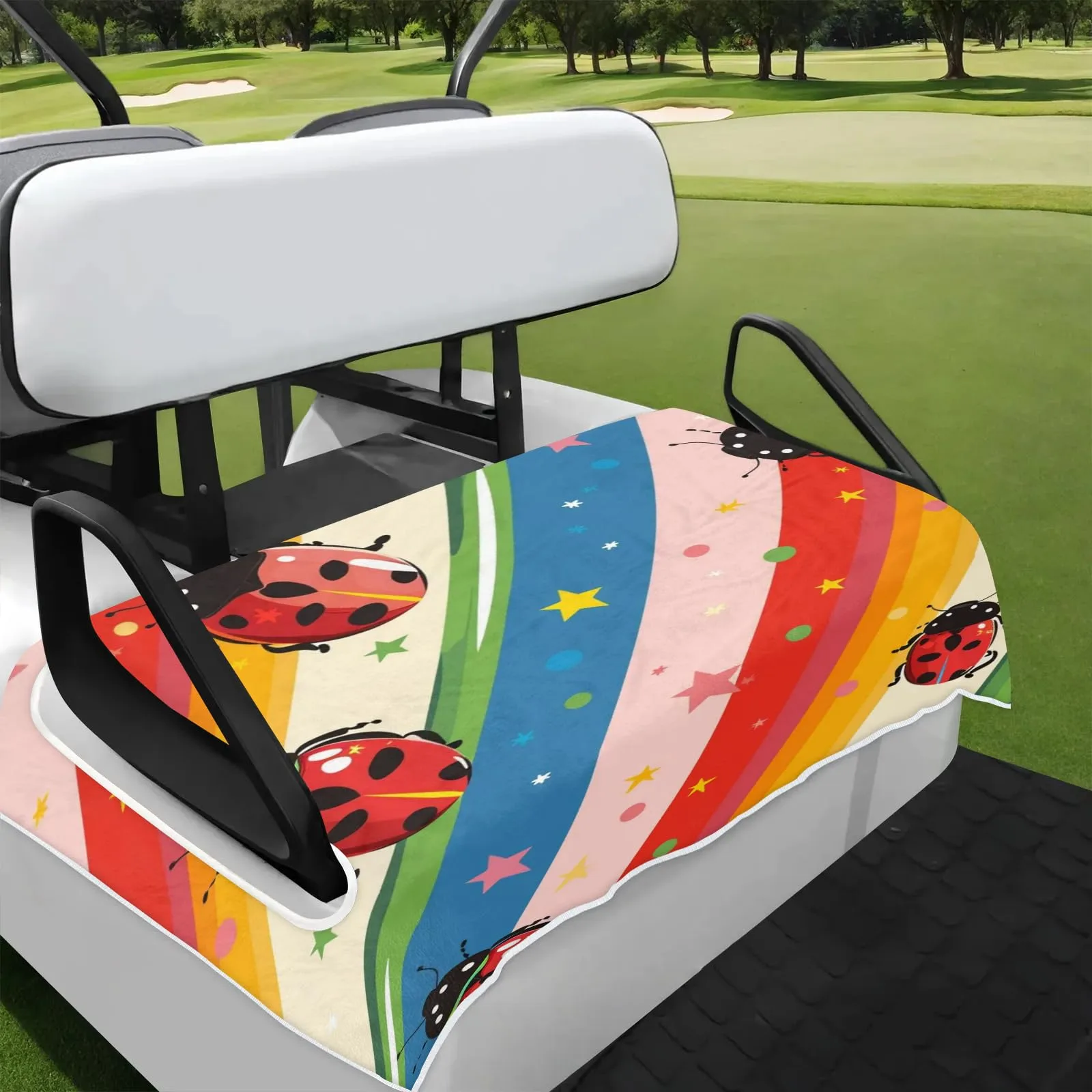 Tiveruda Rainbow Ladybug Golf Cart Seat Cover, 51 x 31 in