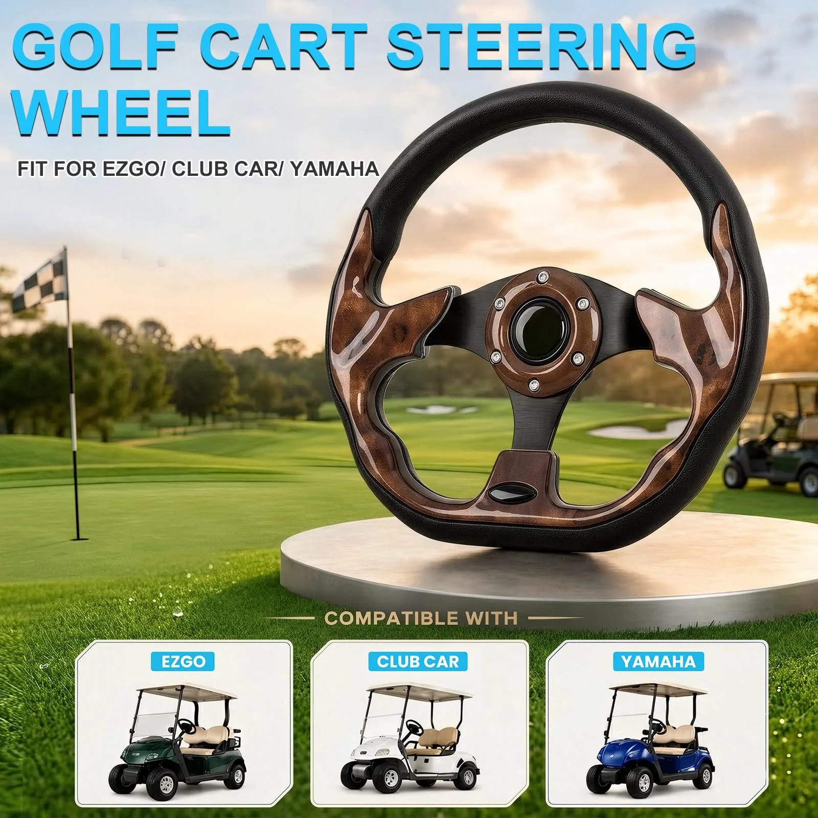 iLSKW 561 Golf Cart Steering Wheel, 12.5-Inch Wooden Grain image 3