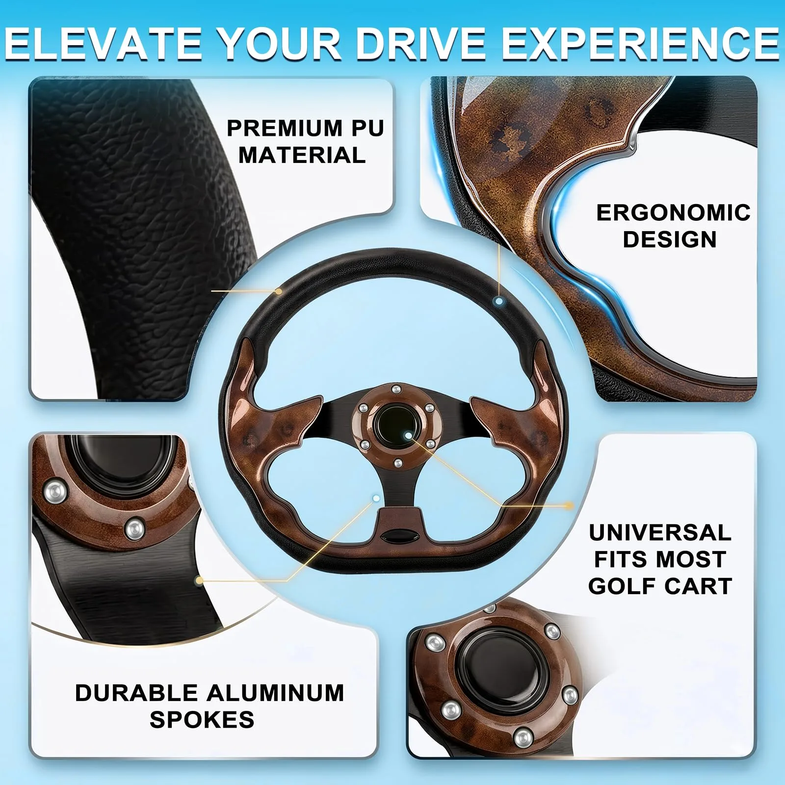 iLSKW 561 Golf Cart Steering Wheel, 12.5-Inch Wooden Grain image 4