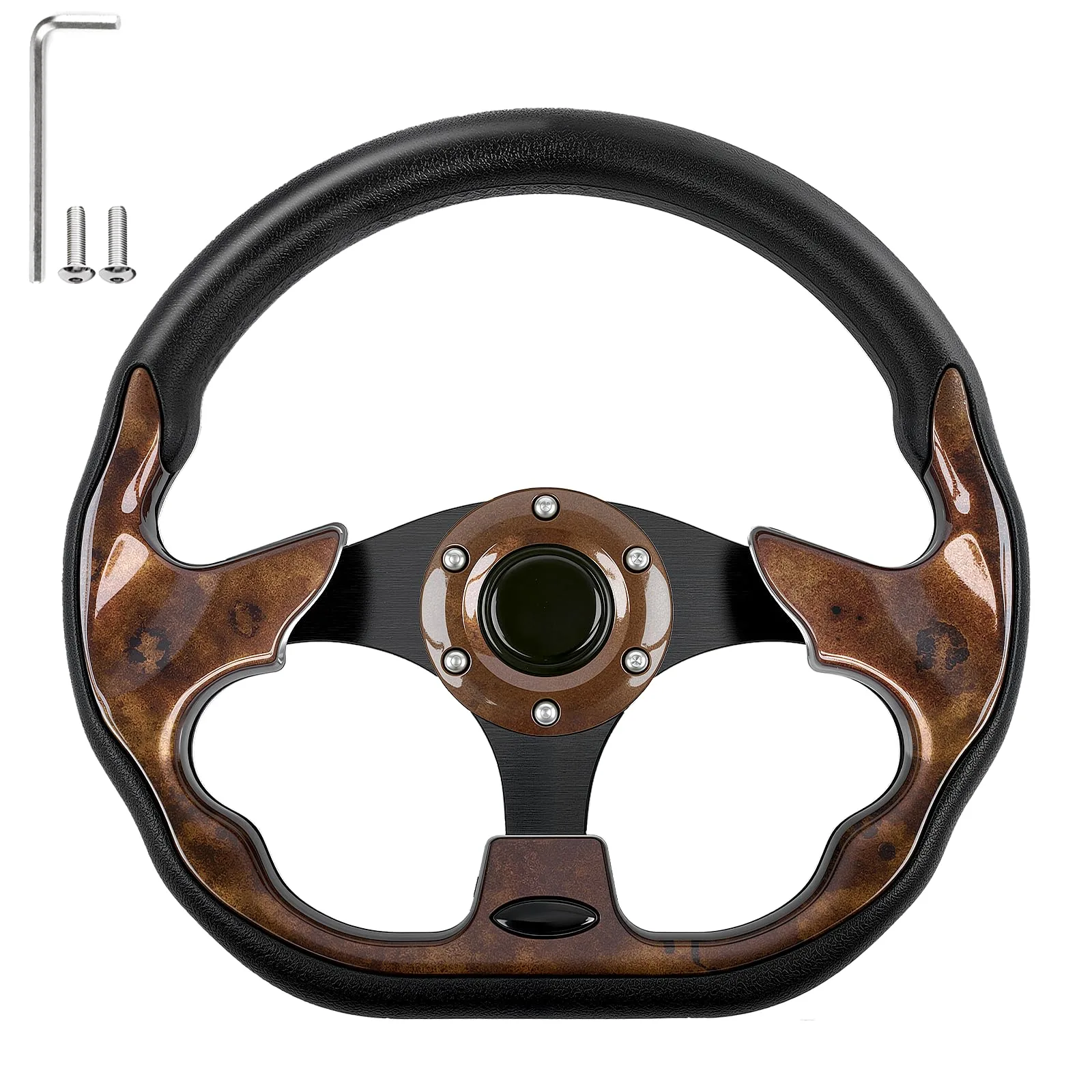 iLSKW 561 Golf Cart Steering Wheel, 12.5-Inch Wooden Grain