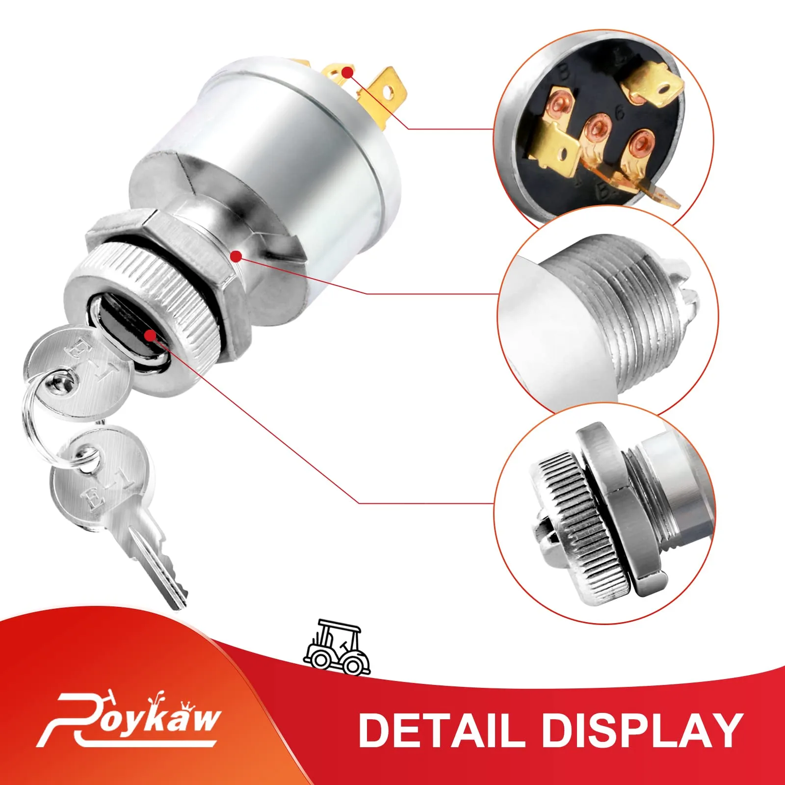 Roykaw Ignition Switch with Keys — 33639G01, 4-Terminal, 3-Position image 2
