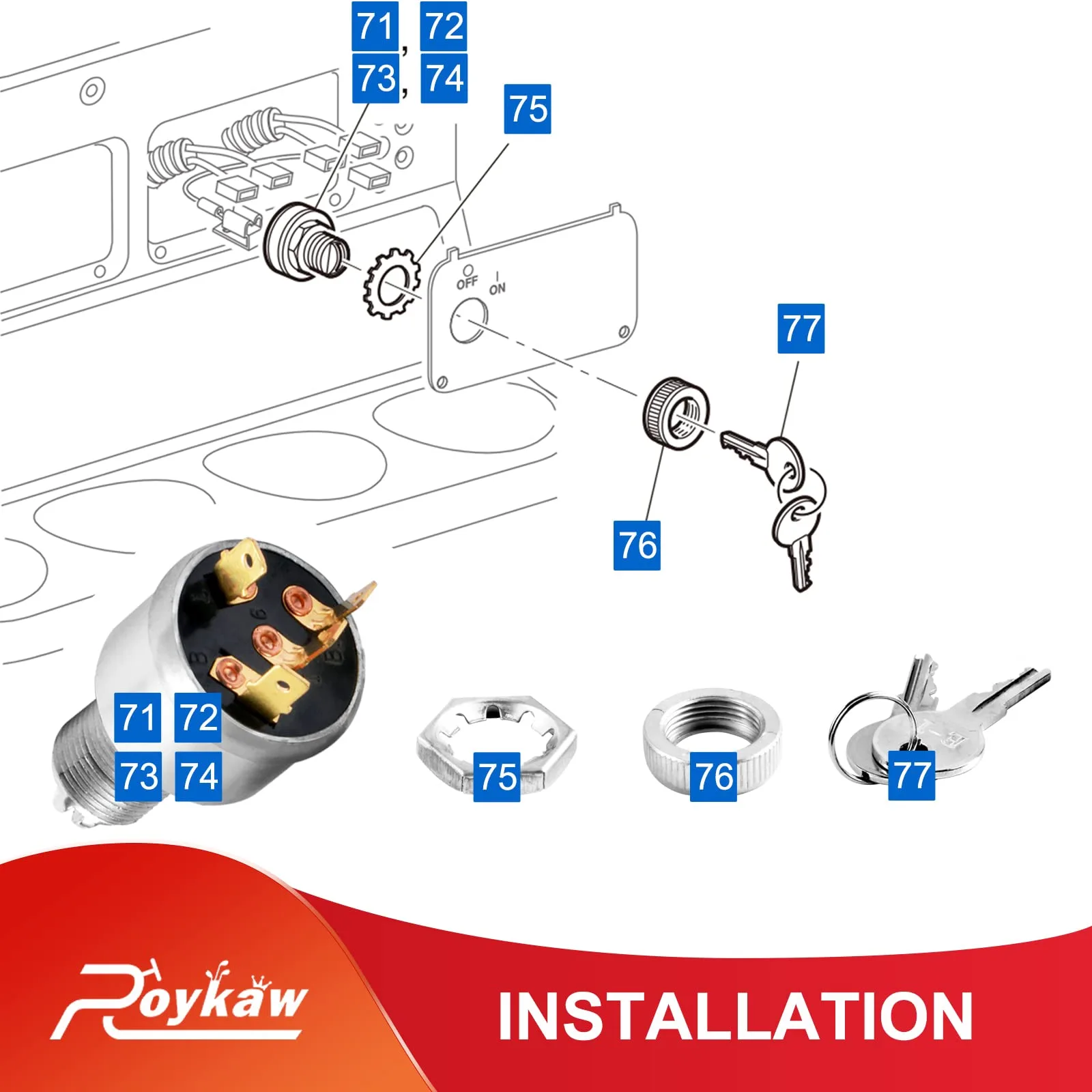 Roykaw Ignition Switch with Keys — 33639G01, 4-Terminal, 3-Position image 4