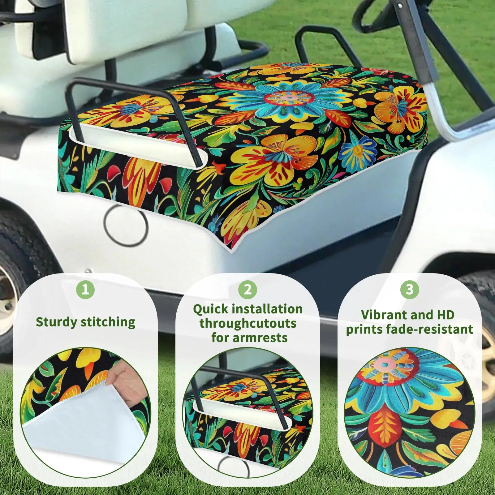 Tiveruda Colorful Flowers Golf Cart Seat Cover image 3