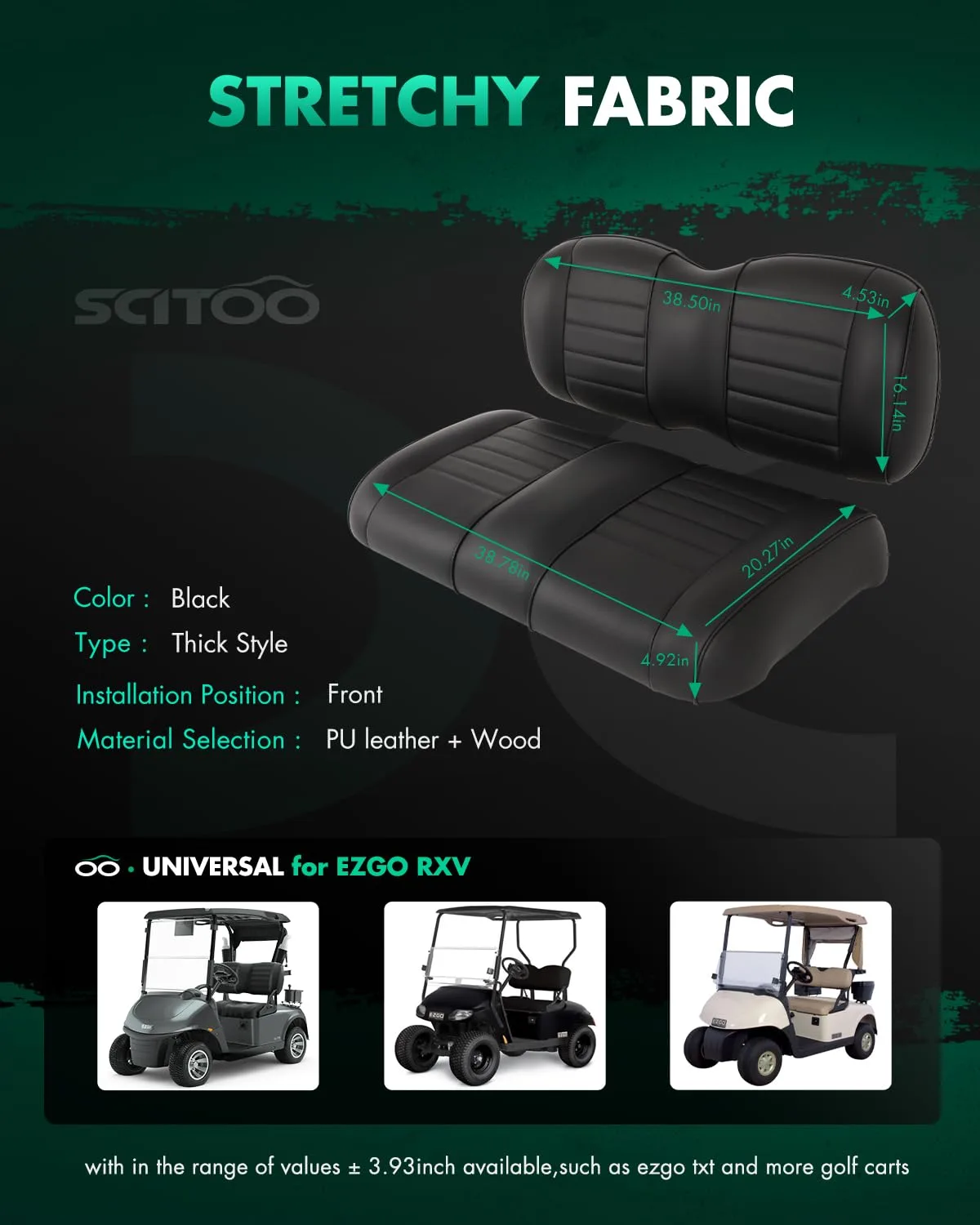 SCITOO Front Seat Cushions for E-Z-GO RXV Golf Cart image 2