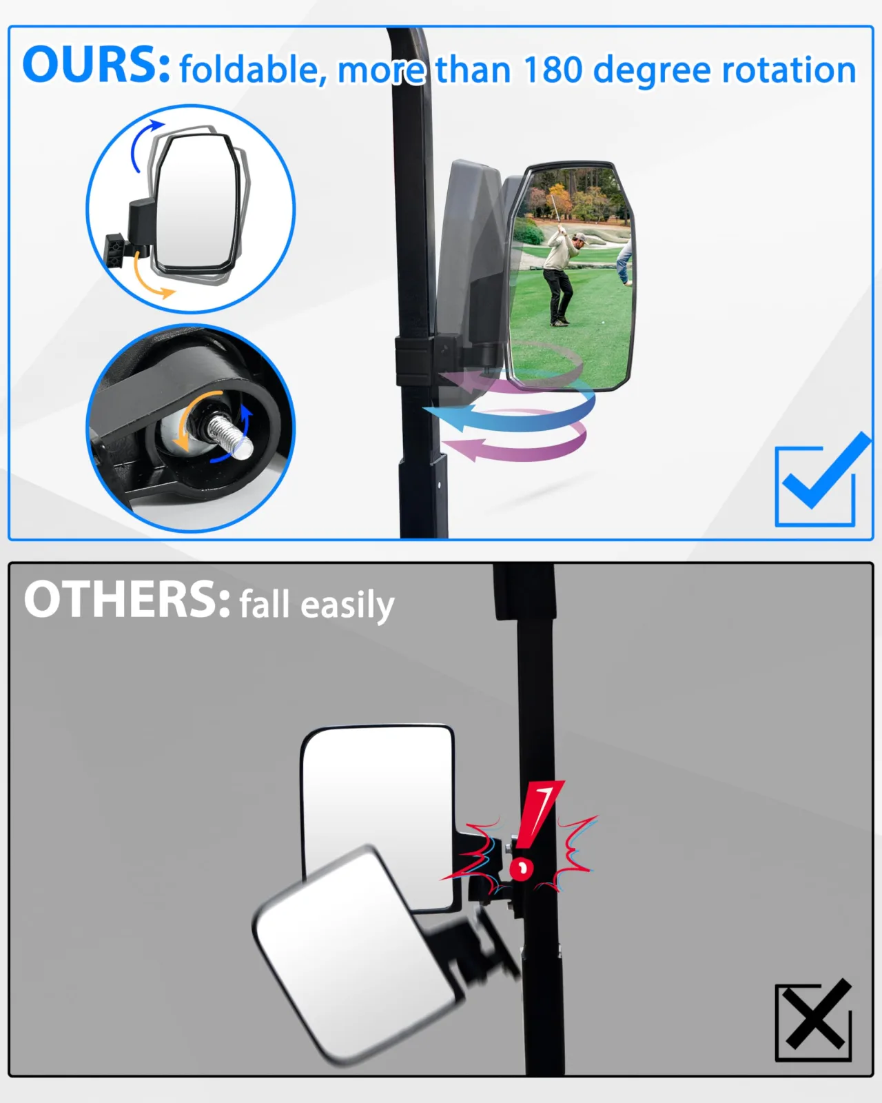 SAUTVS Golf Cart Adjustable Side Mirrors YAP-041905-001 image 3
