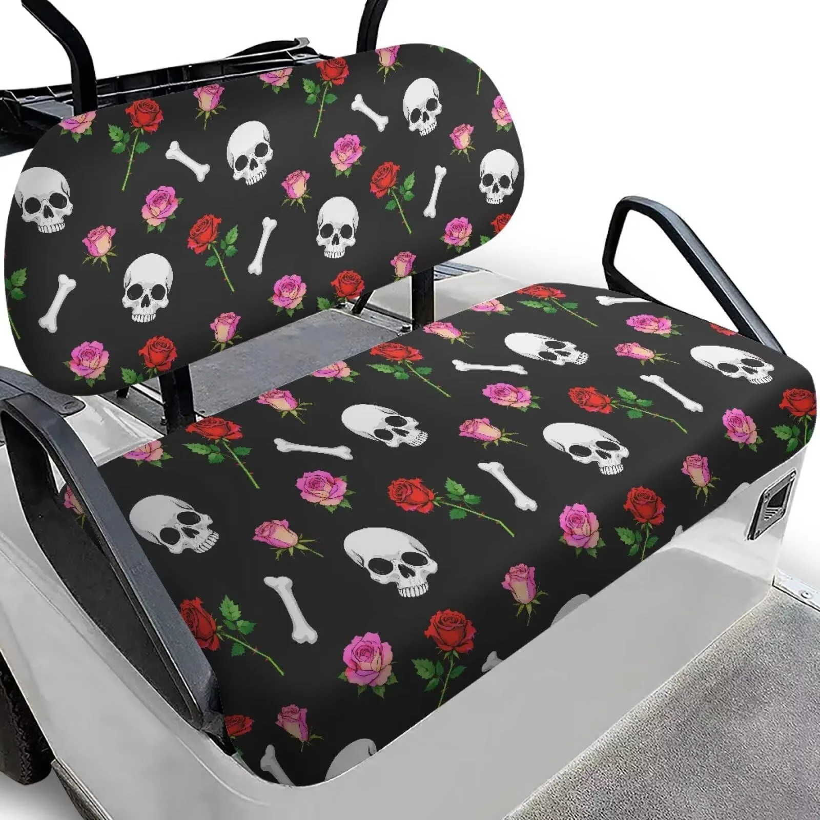 Quidrwyo Rose Skull Golf Cart Seat Cover Set