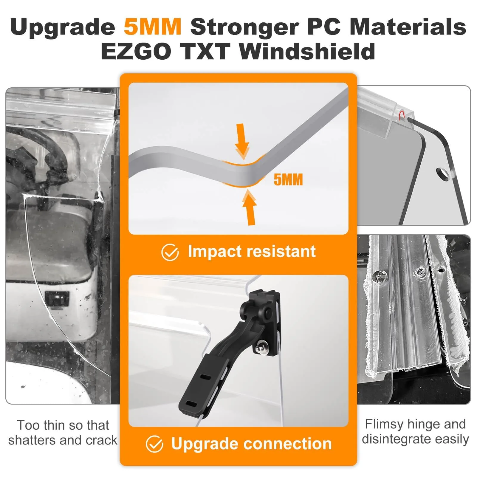 MOSNAI Clear Foldable Windshield for E-Z-GO TXT 1995-2013 image 4