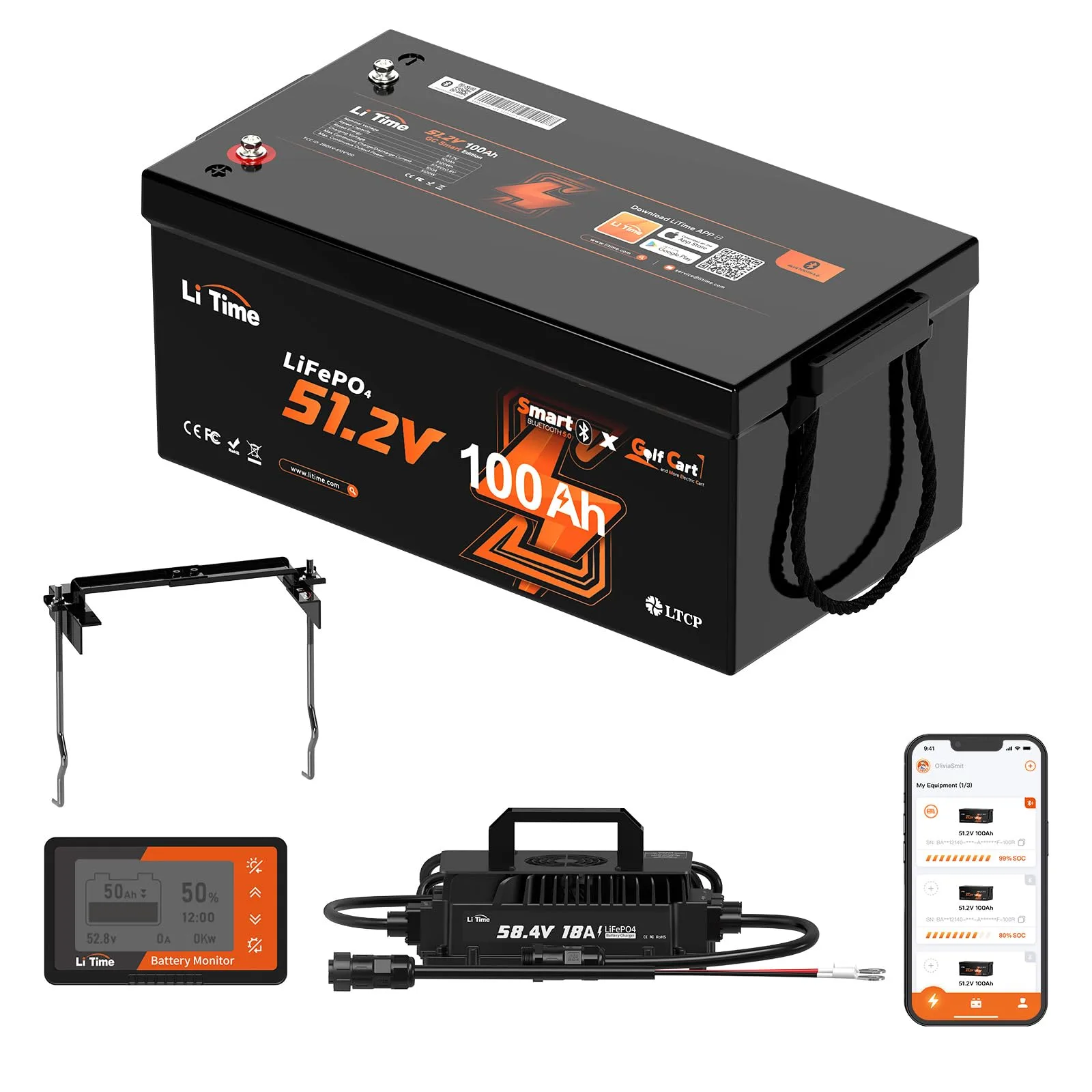LiTime 48V 100Ah Golf Cart Lithium Battery Kit