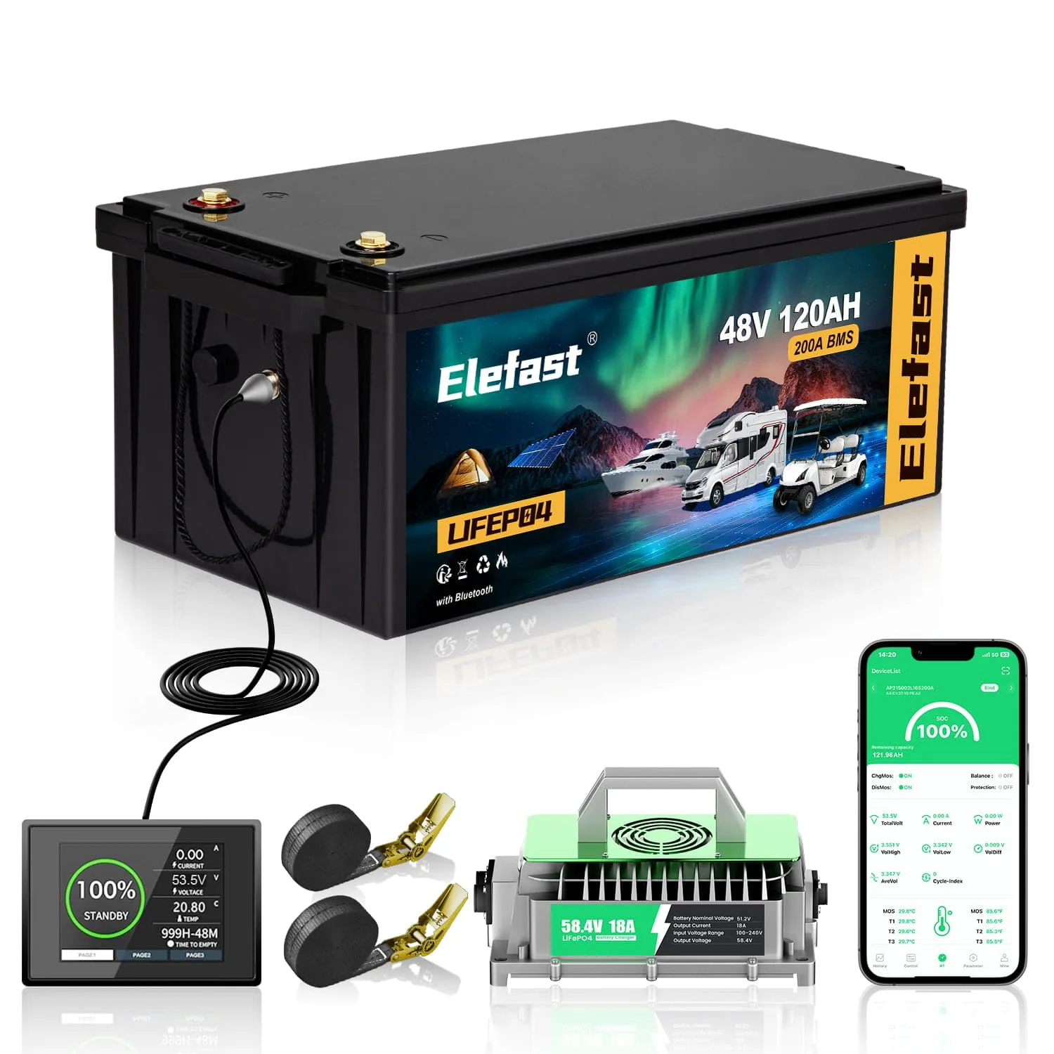 Elefast 48V 120Ah Lithium Golf Cart Battery Kit