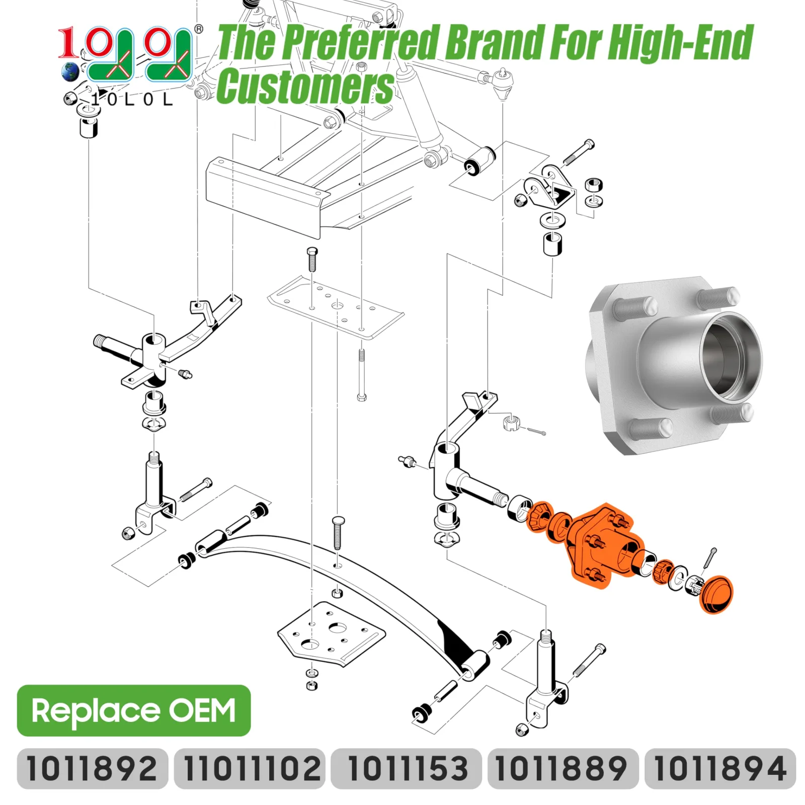 10L0L Front Wheel Hub Assembly for Club Car DS 1974-2003 image 2