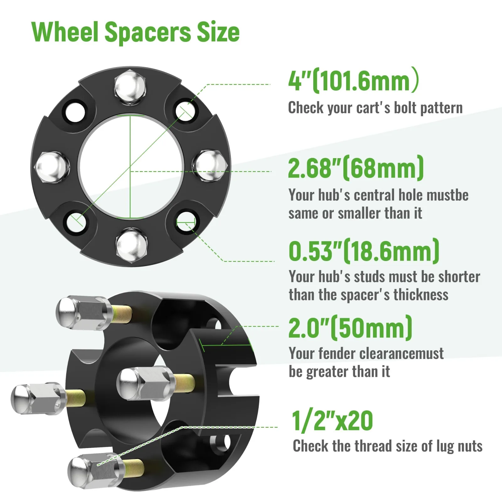 10L0L 2-Inch Golf Cart Wheel Spacer Kit OY-Y189-E image 3