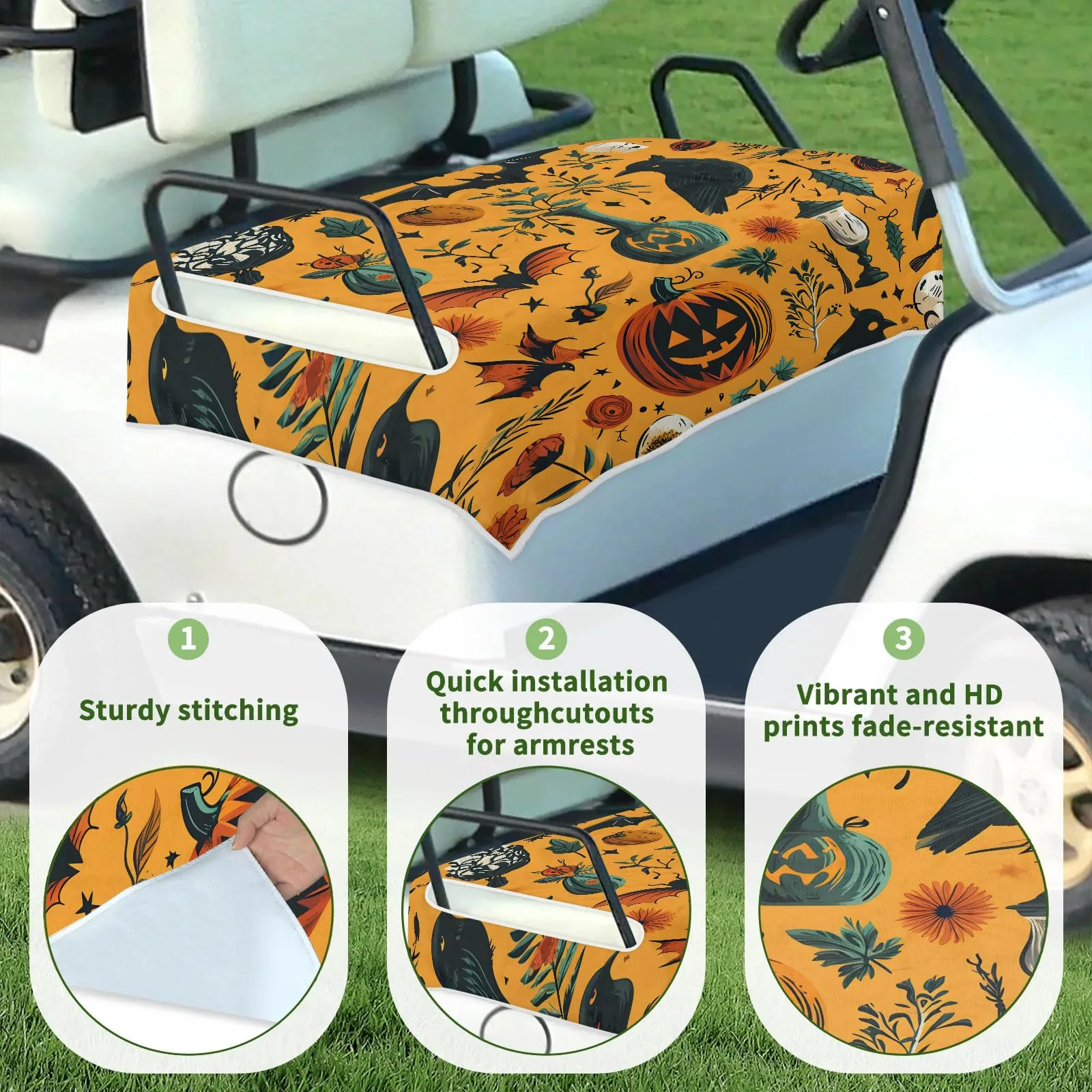 Tiveruda Halloween Pumpkin Owl Golf Cart Seat Cover image 3
