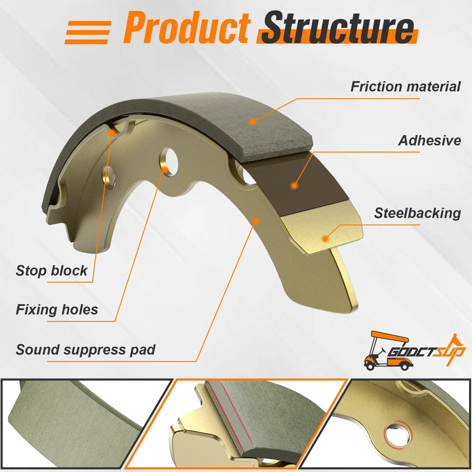 GODCTSUP Golf Cart Brake Shoes Kit for Club Car, EZGO & Yamaha image 4