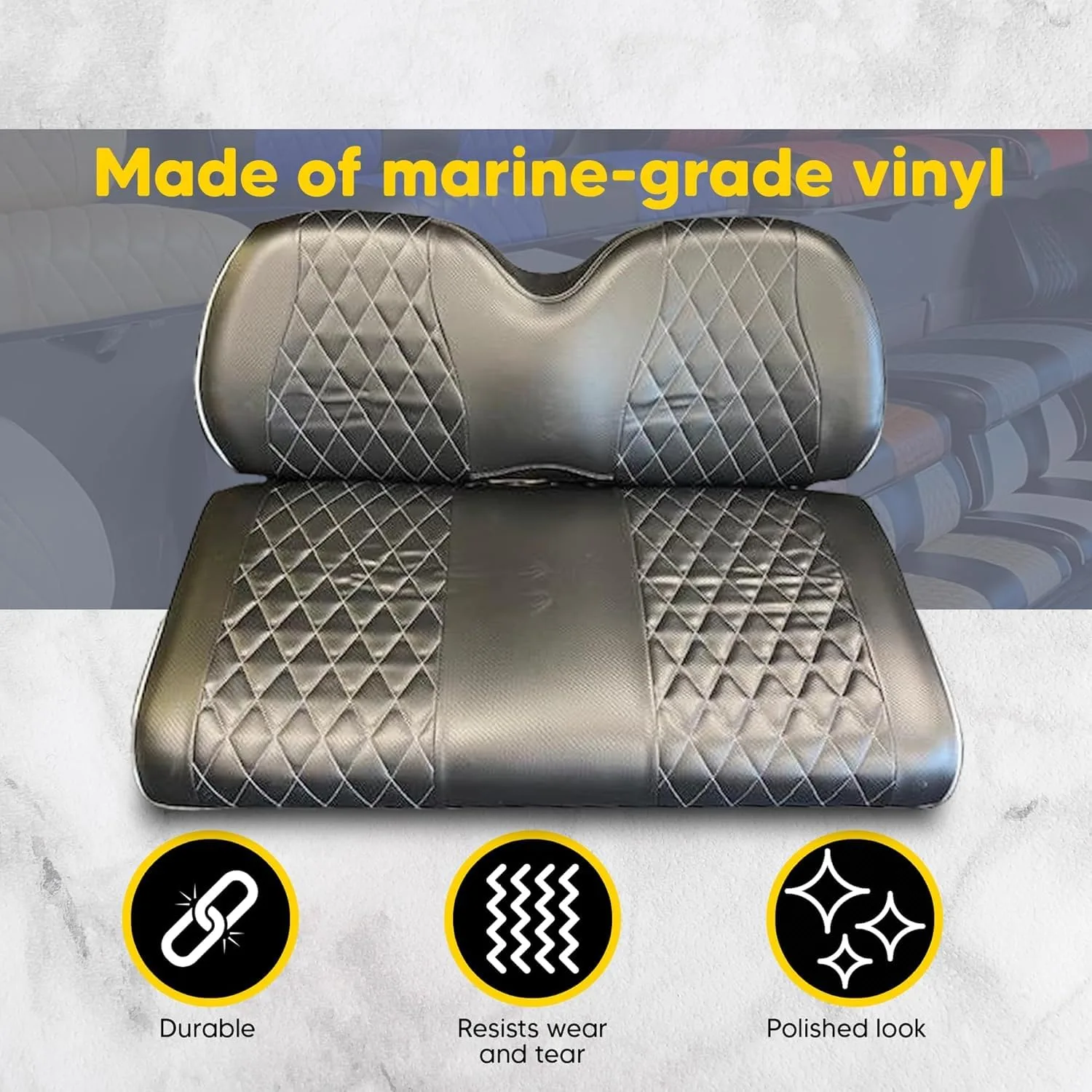 A-2-Z Diamond Stitch Golf Cart Seat Cover — Universal Fit, Black/Silver image 4