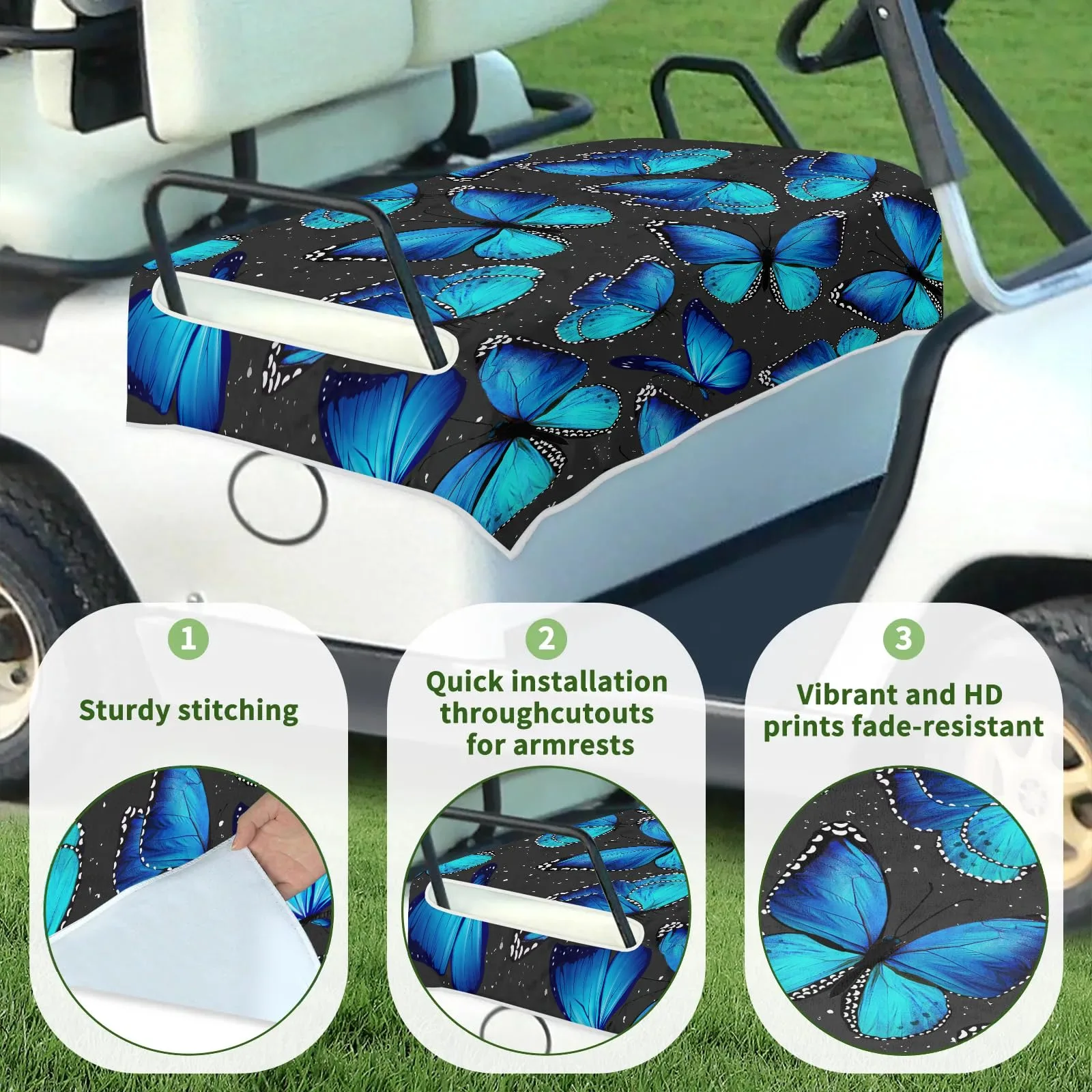 Tiveruda Blue Butterflies Golf Cart Seat Cover image 3