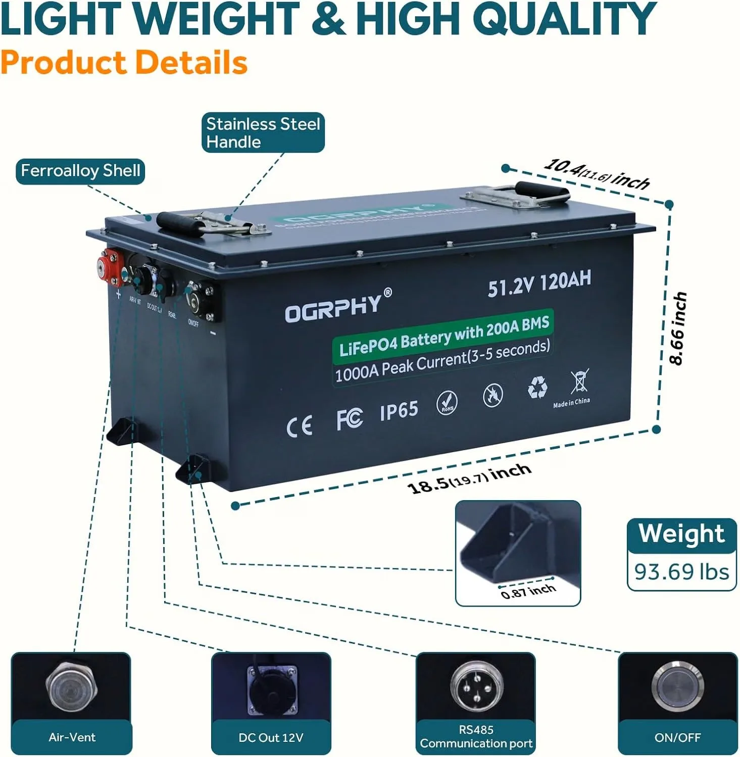 OGRPHY 48V 120Ah LiFePO4 Golf Cart Battery Kit image 2